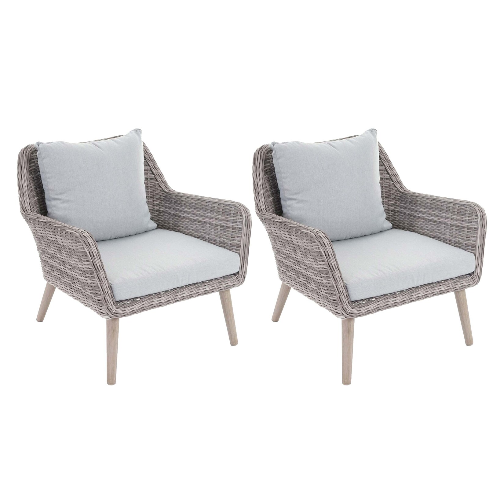 2er-Set Poly-Rattan Sessel T551, Lounge-Sessel Stuhl Gartensessel inkl. Sitzkissen, Alu-Gestell, grau Kissen hellgrau