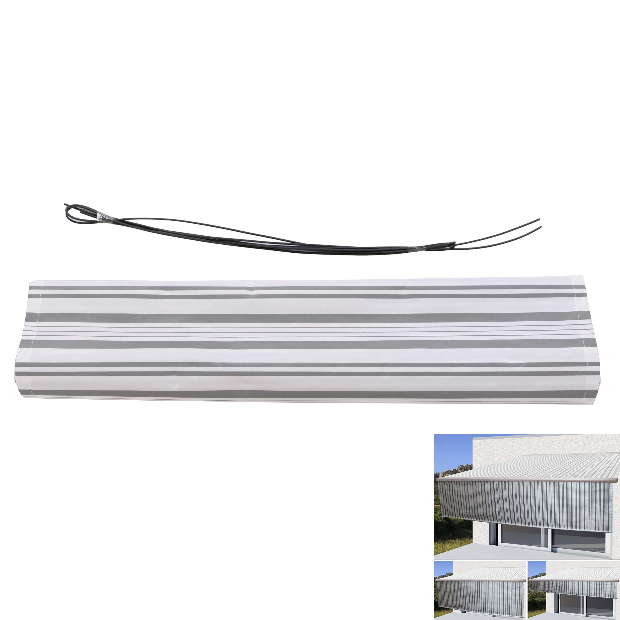 Volant f&uuml;r elektrische Vollkassetten-Markise T124, 5x3m ausfahrbarer Volant Polyester ~ grau-wei&szlig; 