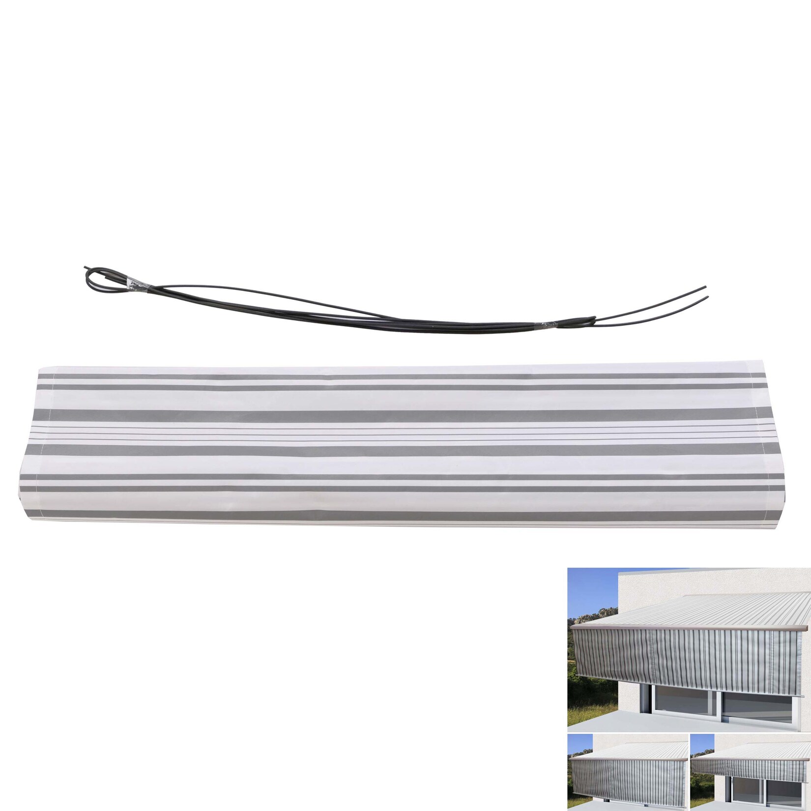 Volant für elektrische Vollkassetten-Markise T124, 5x3m ausfahrbarer Volant Polyester ~ grau-weiß