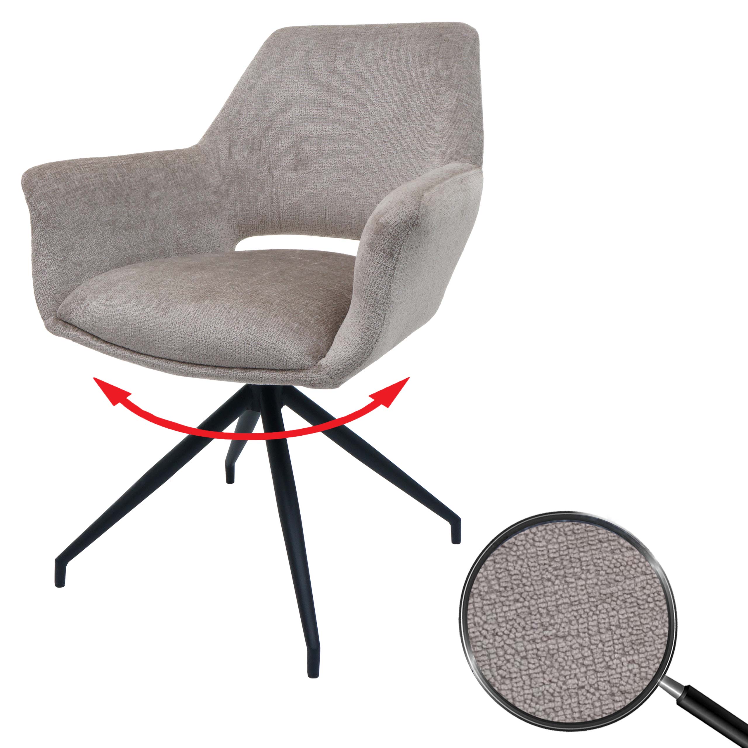 Esszimmerstuhl MCW-M53, K&uuml;chenstuhl Polsterstuhl mit Armlehne, drehbar Auto-Position, Metall Stoff MVG ~ taupe 