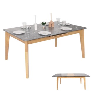 Esszimmertisch MCW-M57, Esstisch, Massiv-Holz Laminat Melamin 160-200x90cm, ausziehbar Marmor/Stein-Optik, helle Beine 