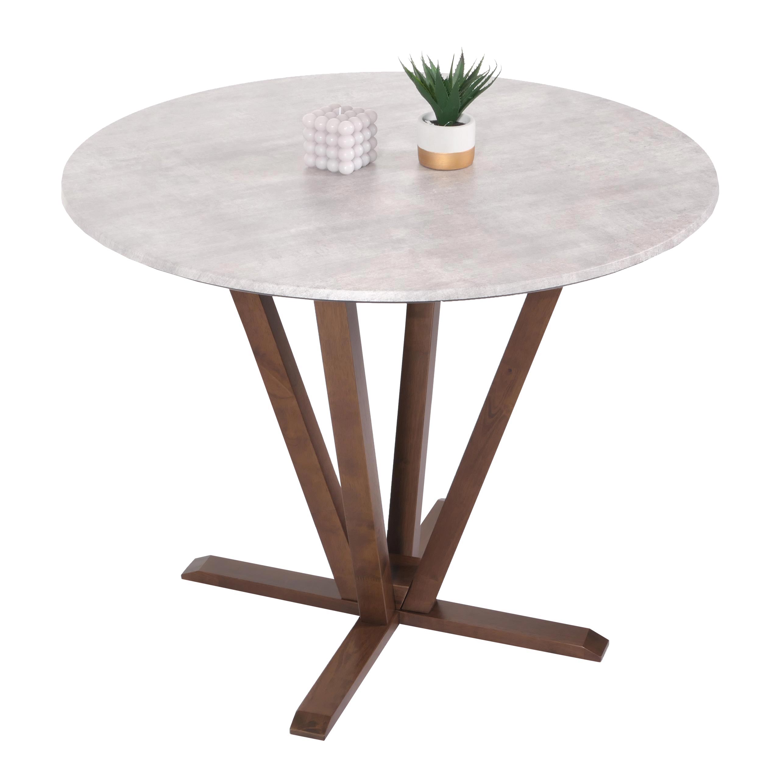 Bistrotisch MCW-M56, Tisch Esstisch, Massiv-Holz HPL Laminat Melamin &Oslash;92cm, Beton-Optik, braunes Gestell 