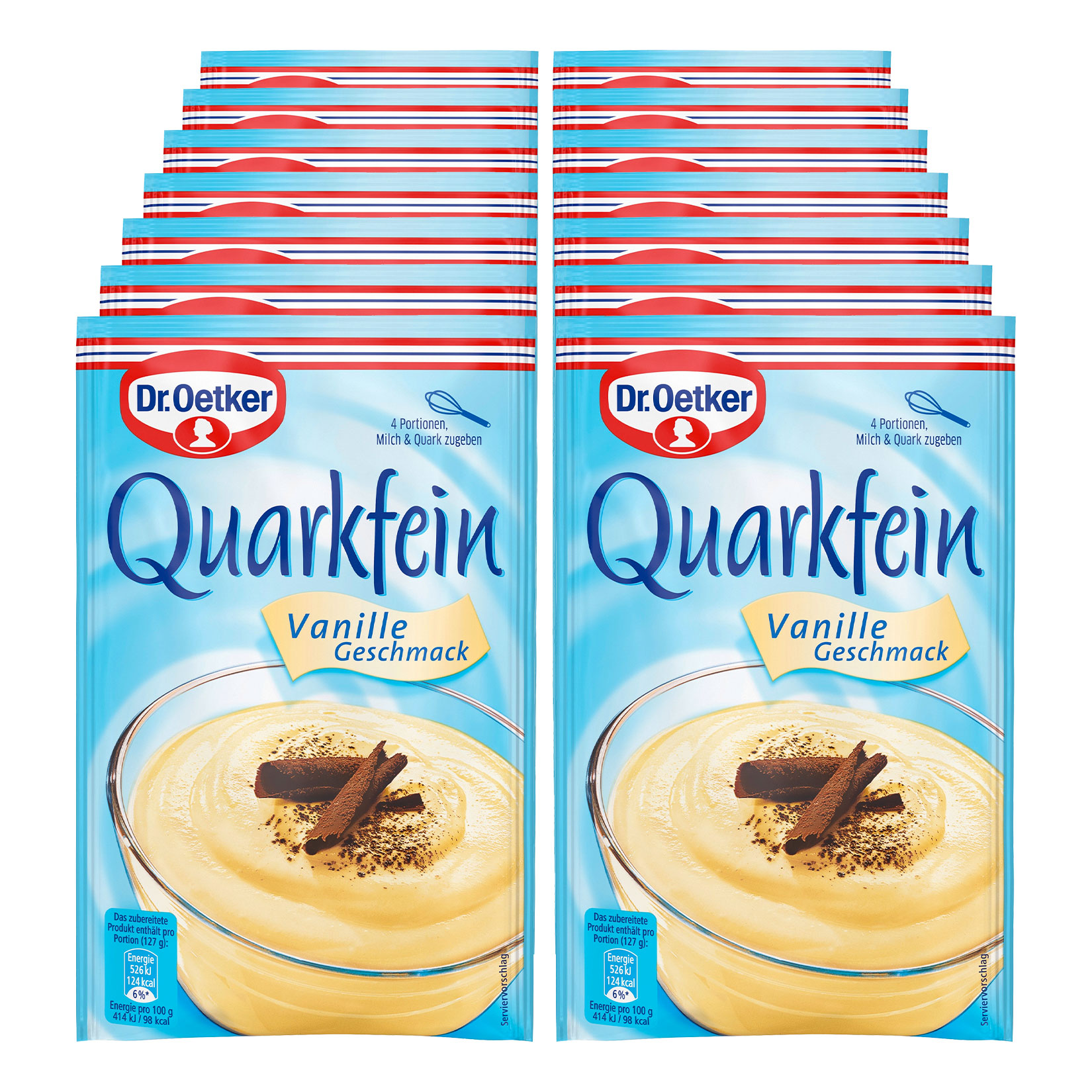 Dr. Oetker Quarkfein Vanille-Geschmack f&uuml;r 200 ml Milch, 14er Pack - Bild 1