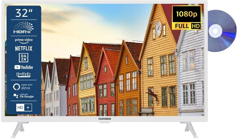 Telefunken XF32SN550SD-W 32 Zoll Fernseher/Smart TV (Full HD, HDR, Triple-Tuner, DVD-Player) - Inkl. 6 Monate HD+ 