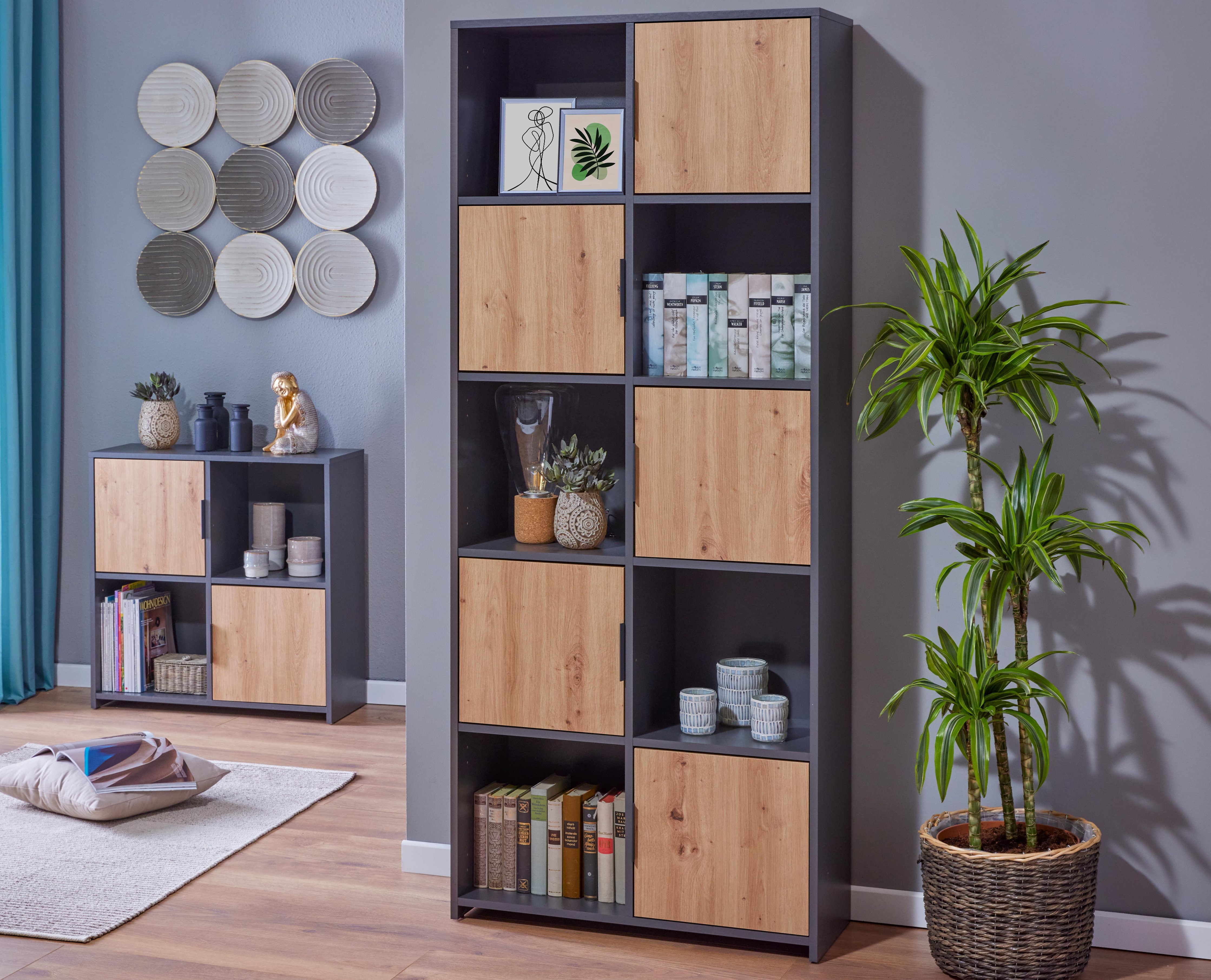 Inter Link B&uuml;cherregal Standregal Pepeto -versch. Ausf&uuml;hrungen -  Anthrazit und Eiche Artisan Nachbildung 