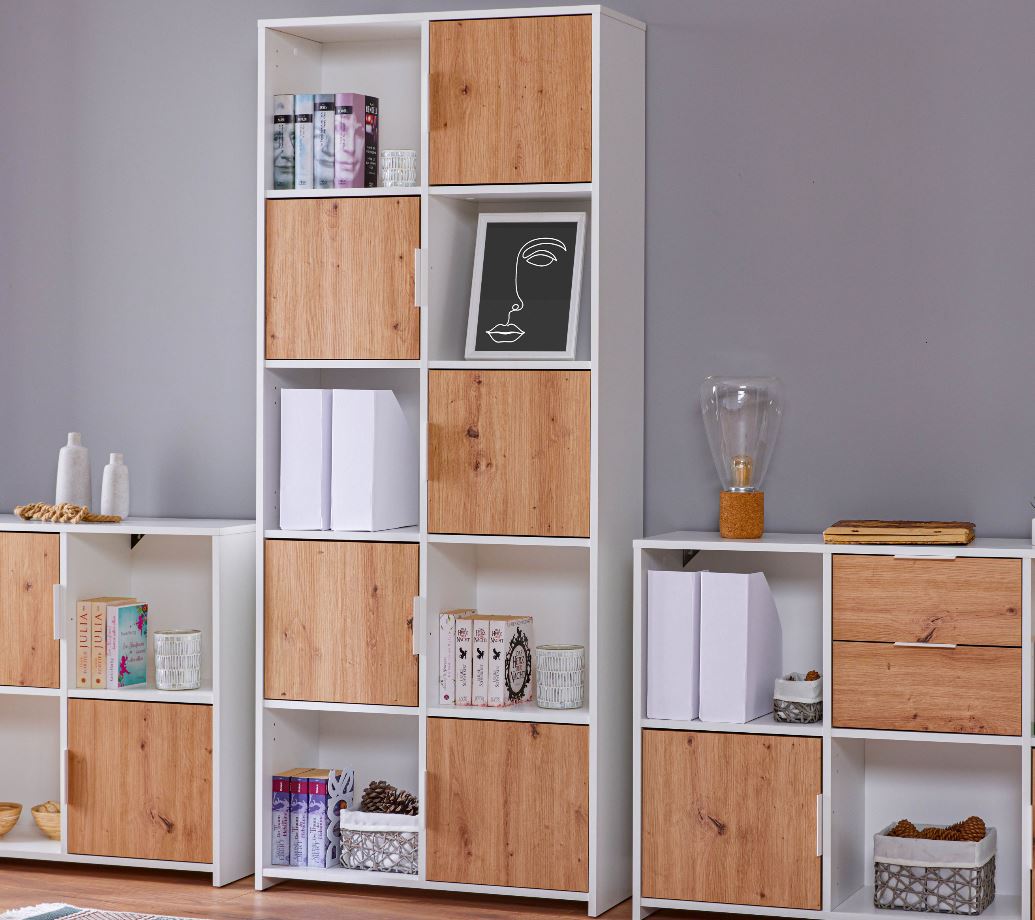 Inter Link B&uuml;cherregal Standregal Pepeto -versch. Ausf&uuml;hrungen - Weiss und Eiche Artisan Nachbildung 