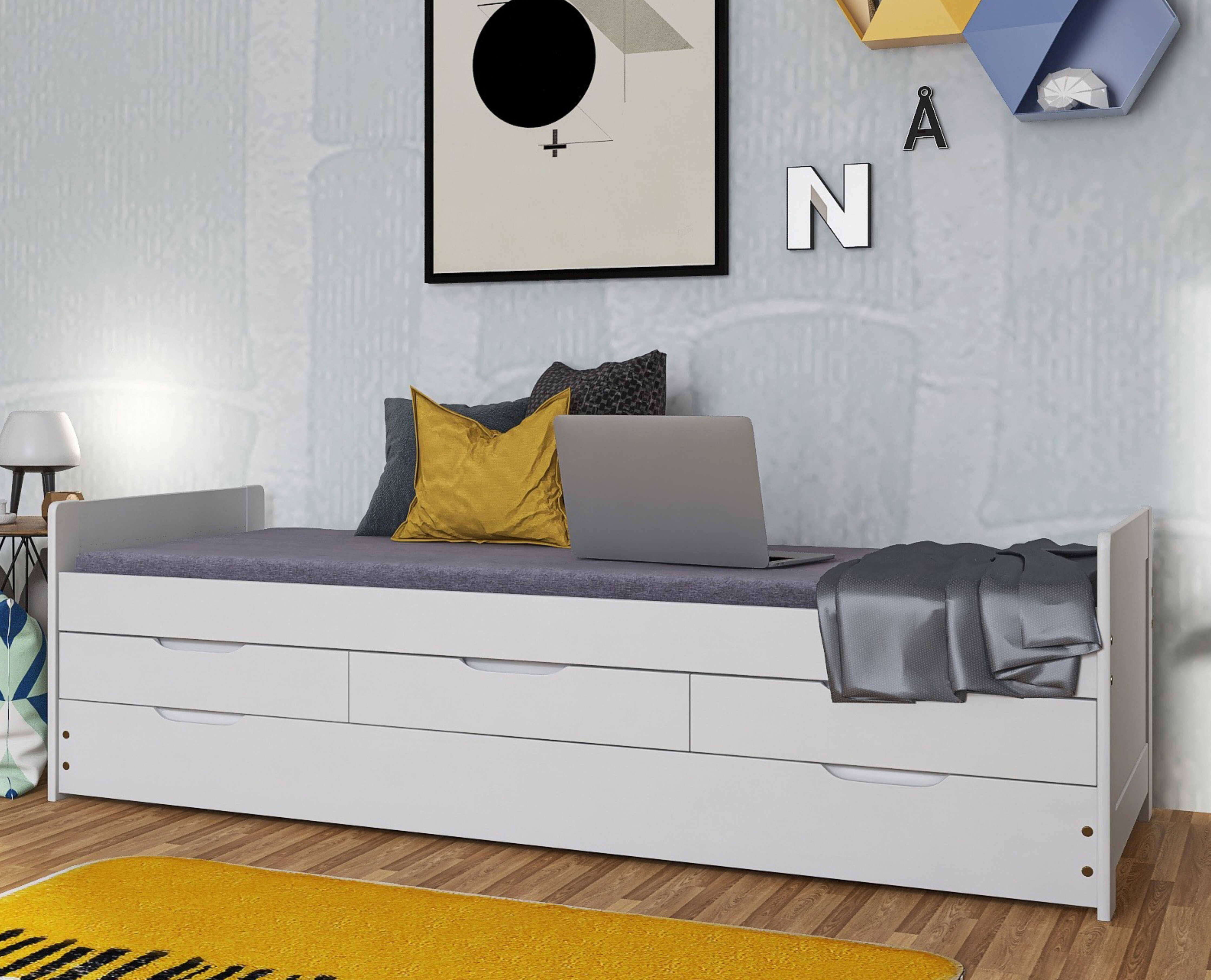 Inter Link Kinderbett G&auml;stebett Desert Rain 90x200 cm inkl. Lattenrost - Kiefer Massivholz 