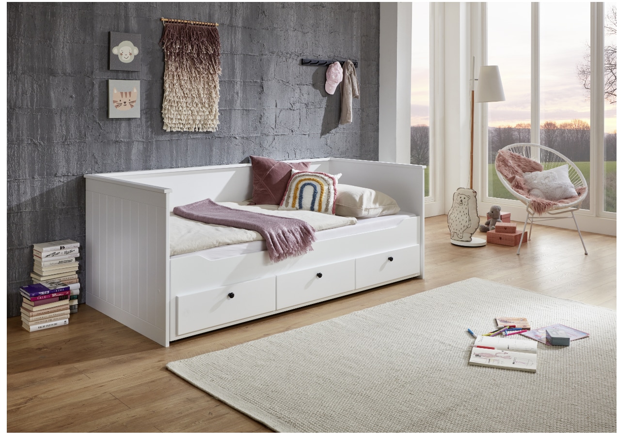 Relita - Funktionsbett KIRA 90/180x200 inkl. Lattenrost und 3 Schubladen MDF wei&szlig; 
