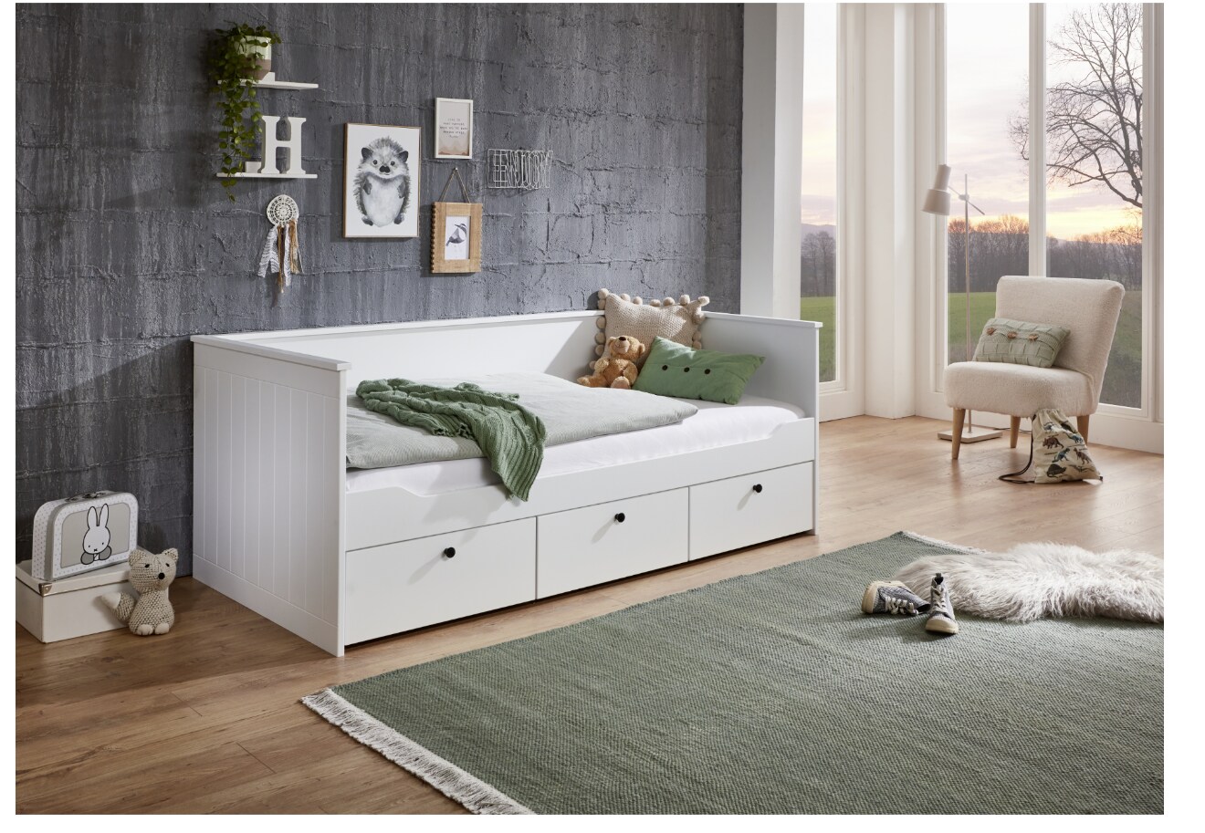 Relita Funktionsbett eLeona 90x200 cm mit Rolllattenrost, mit 3 Schubladen, Ausf. Weiß lackiert