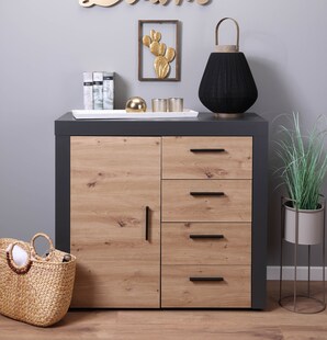Inter Link Kommode Sideboard Corbeto - Anthrazit und Eiche Artisan Nachbildung - 4 Schubladen/1 Türen 