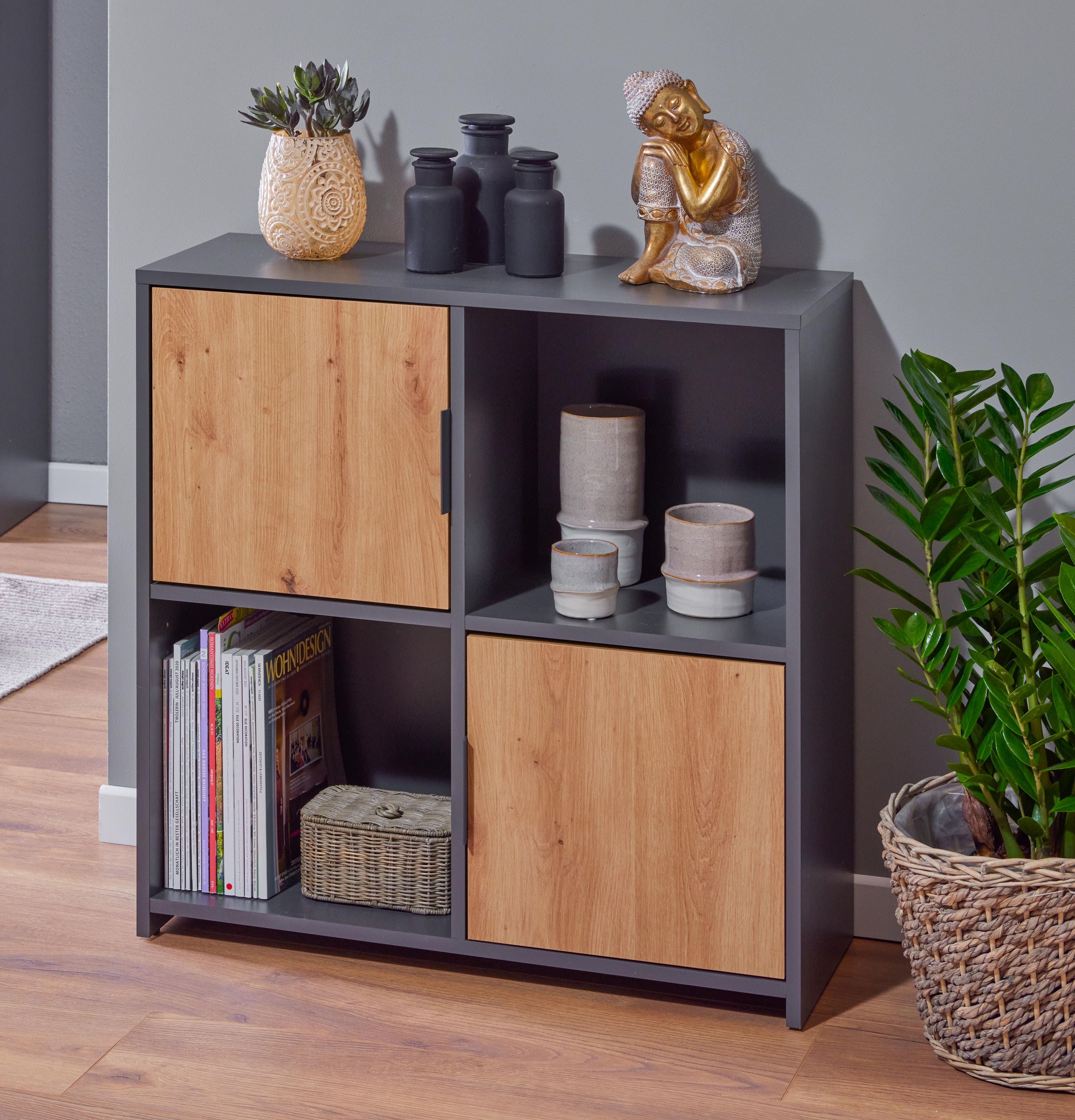 Inter Link Kommode B&uuml;cherregal Pepeto - Anthrazit und Eiche Artisan Nachbildung 