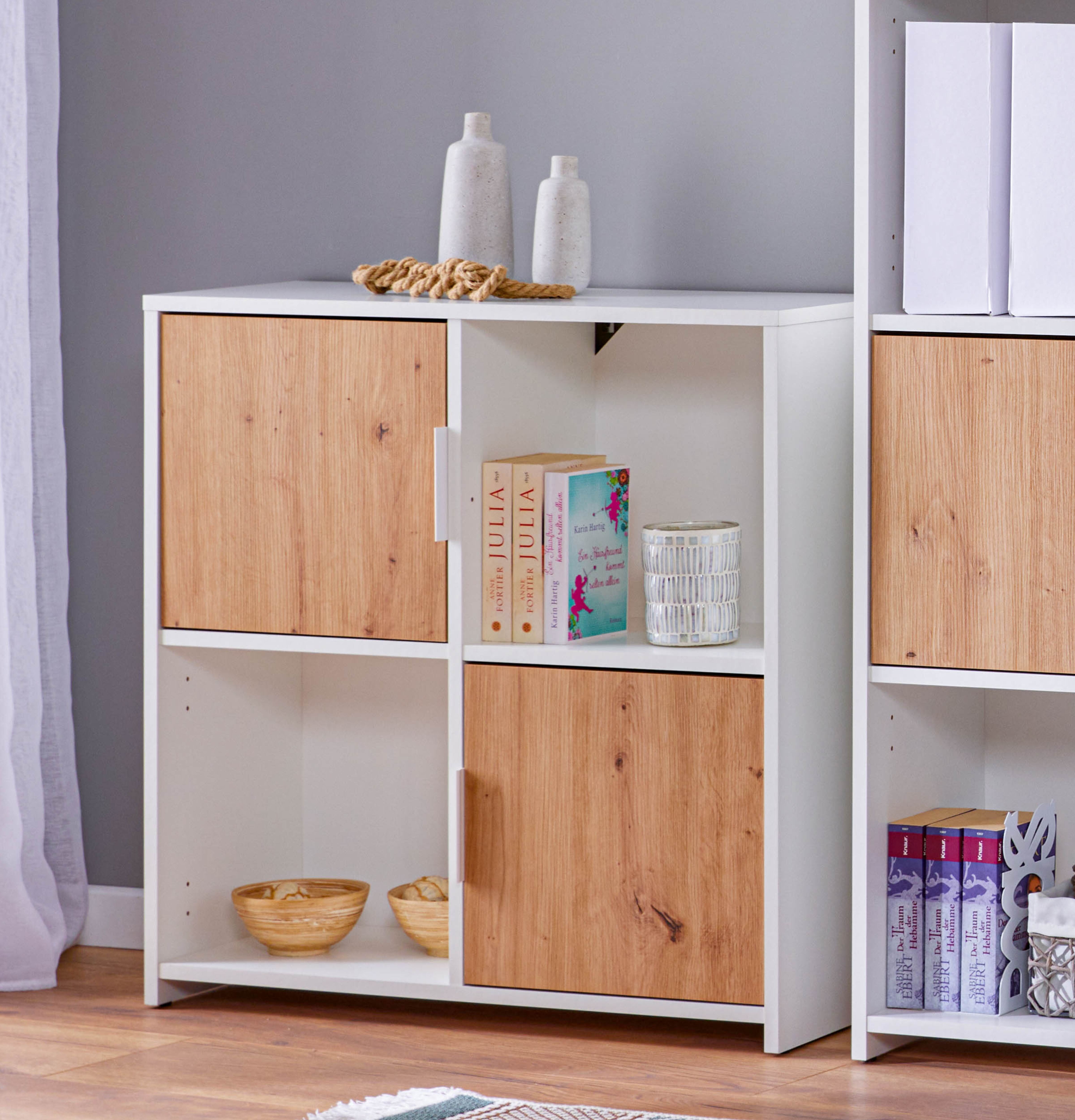 Inter Link Kommode B&uuml;cherregal Pepeto - Weiss und Eiche Artisan Nachbildung 