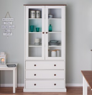 Inter Link FSC Vitrine Westerland mit 3 Schubladen und 2 Glastüren - Kiefer Massivholz - Weiss 