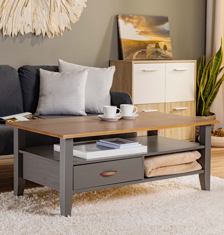 Inter Link FSC Couchtisch Westerland mit 1 Schublade - Kiefer Massivholz 