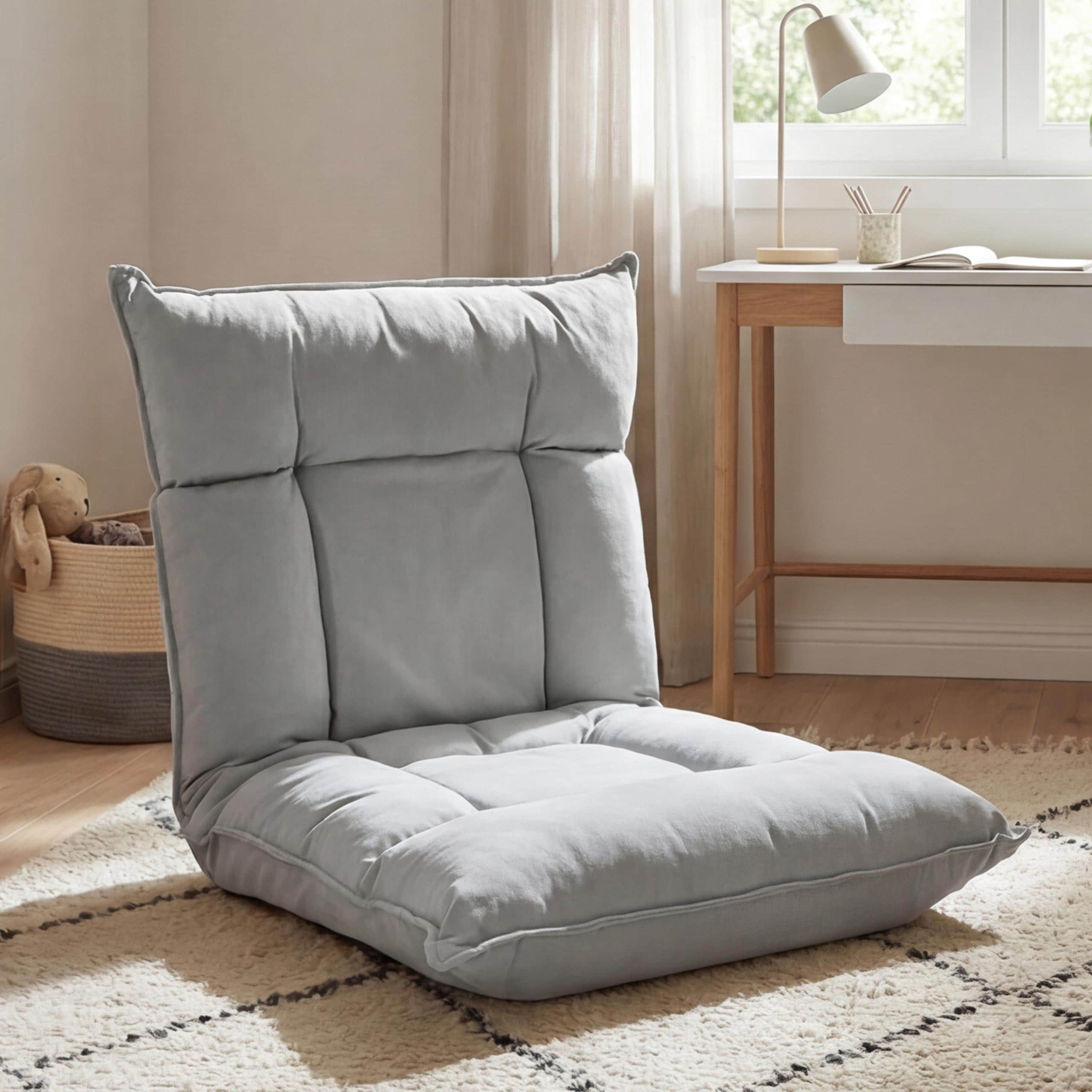Bodensessel MCW-N44, Relaxsessel Bodenkissen Bodensofa Klappsessel 6 Relaxpositionen, stabiles Gestell Samt ~ hellgrau 
