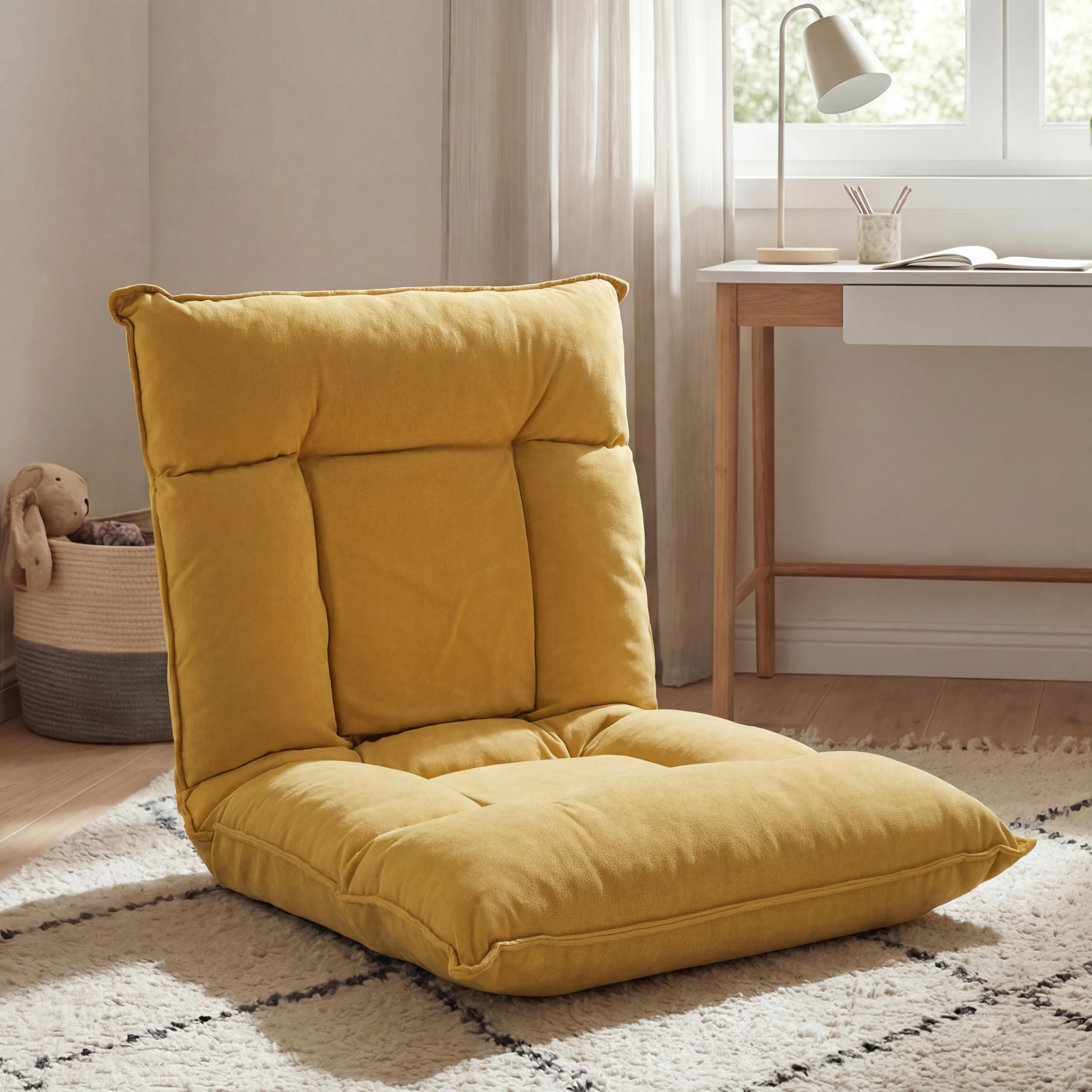 Bodensessel MCW-N44, Relaxsessel Bodenkissen Bodensofa Klappsessel 6 Relaxpositionen, stabiles Gestell Samt ~ gelb 