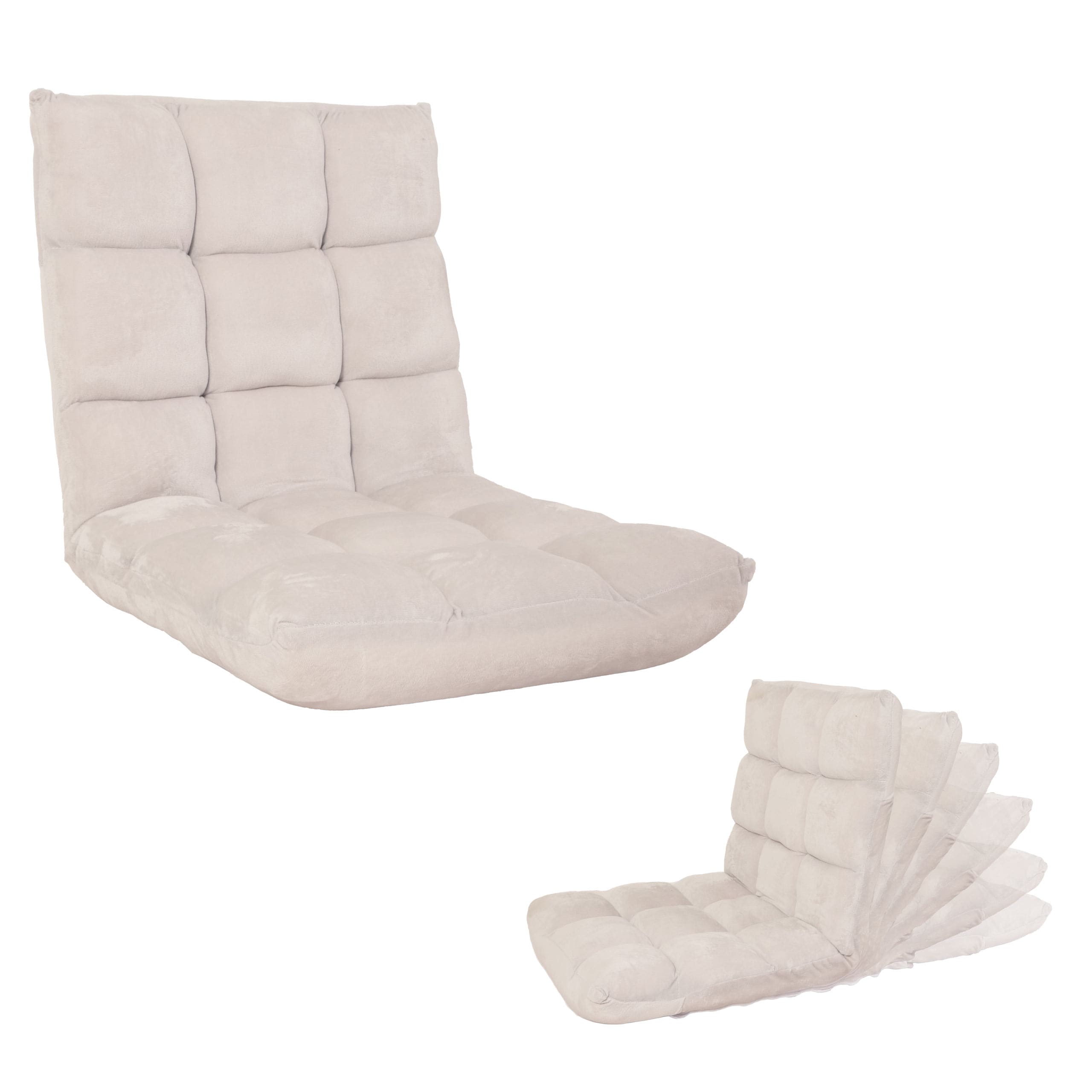 Bodensessel MCW-N43, Relaxsessel Bodenkissen Klappsessel 6 Relaxpositionen, stabiles Gestell Samt ~ creme-grau 