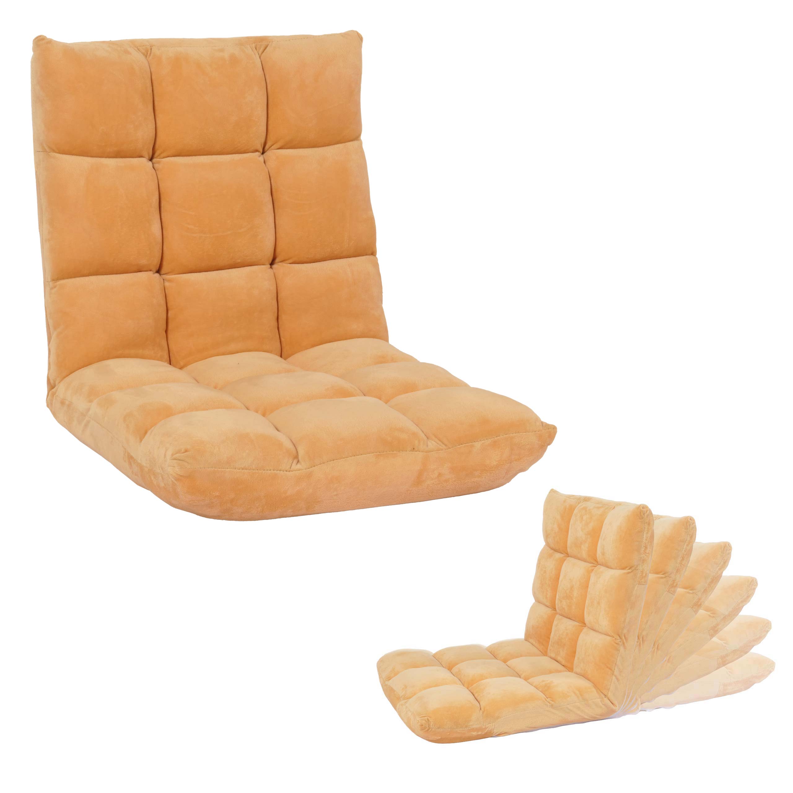 Bodensessel MCW-N43, Relaxsessel Bodenkissen Klappsessel 6 Relaxpositionen, stabiles Gestell Samt ~ hellbraun 