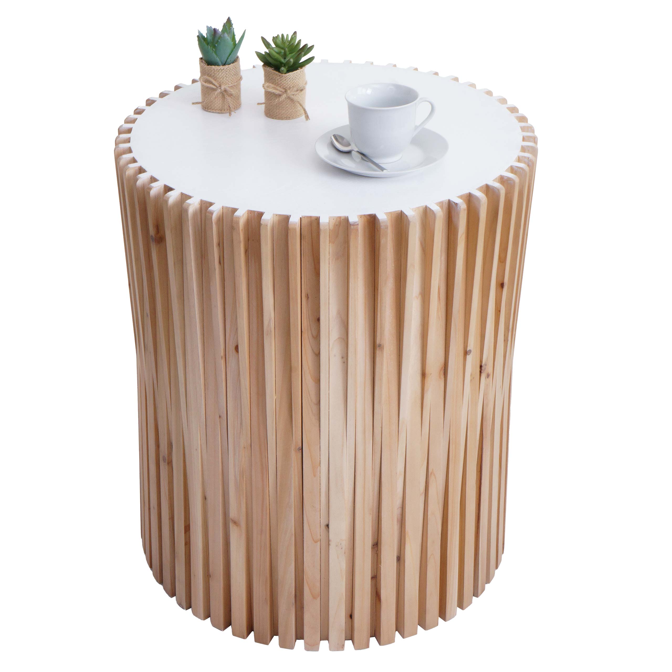 Beistelltisch MCW-N31, Couchtisch Kaffeetisch Loungetisch Blumentisch Nachttisch Tisch, Tanne Holz &Oslash;51cm natur-wei&szlig; 