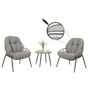 Poly-Rattan Garnitur MCW-N33, Balkon-Set Gartengarnitur Sitzgruppe Stuhl Beistelltisch ~ grau, Polster dunkelgrau 