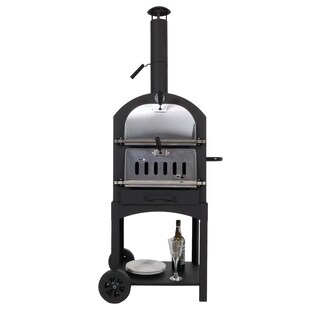Holzkohlegrill MCW-N15, Pizzaofen Kaminofen, Grillrost Holzkohlerost Pizzastein, Stahl schwarz hochtemperaturlackiert 
