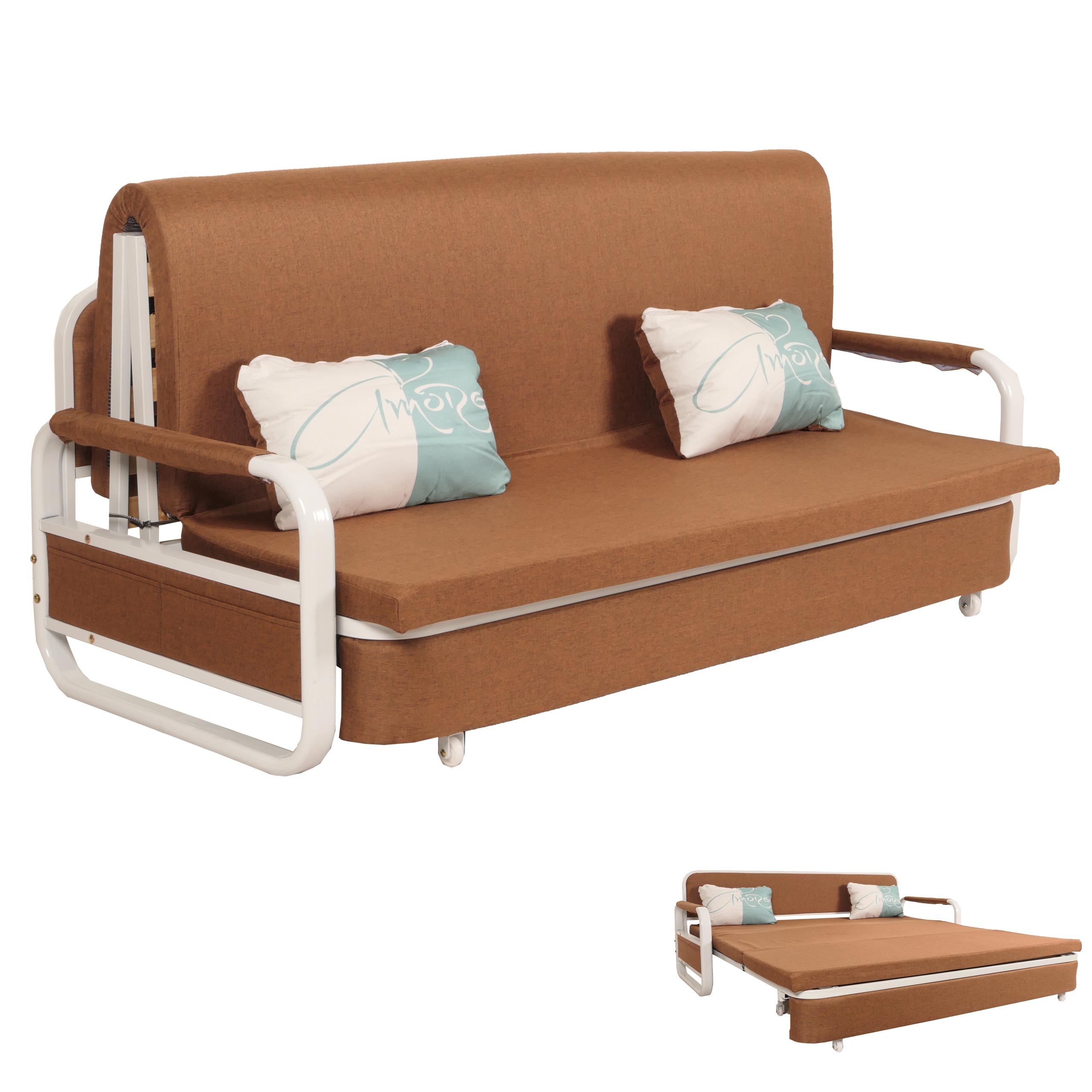 Schlafsofa MCW-M83, Schlafcouch Couch Sofa, Schlaffunktion Bettkasten Liegefl&auml;che, 190x185cm ~ Stoff/Textil braun 