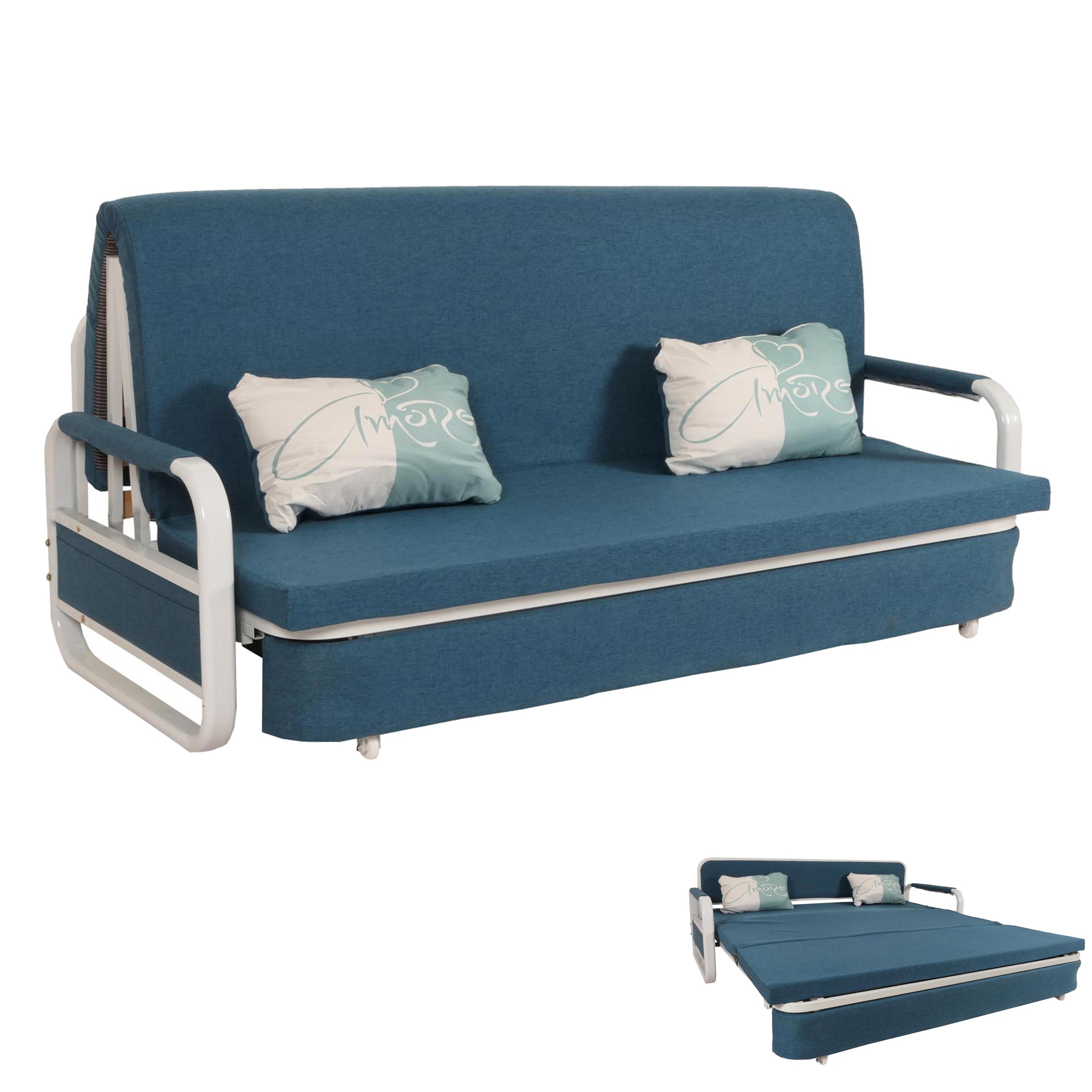 Schlafsofa MCW-M83, Schlafcouch Couch Sofa, Schlaffunktion Bettkasten Liegefl&auml;che, 190x185cm ~ Stoff/Textil dunkelblau 