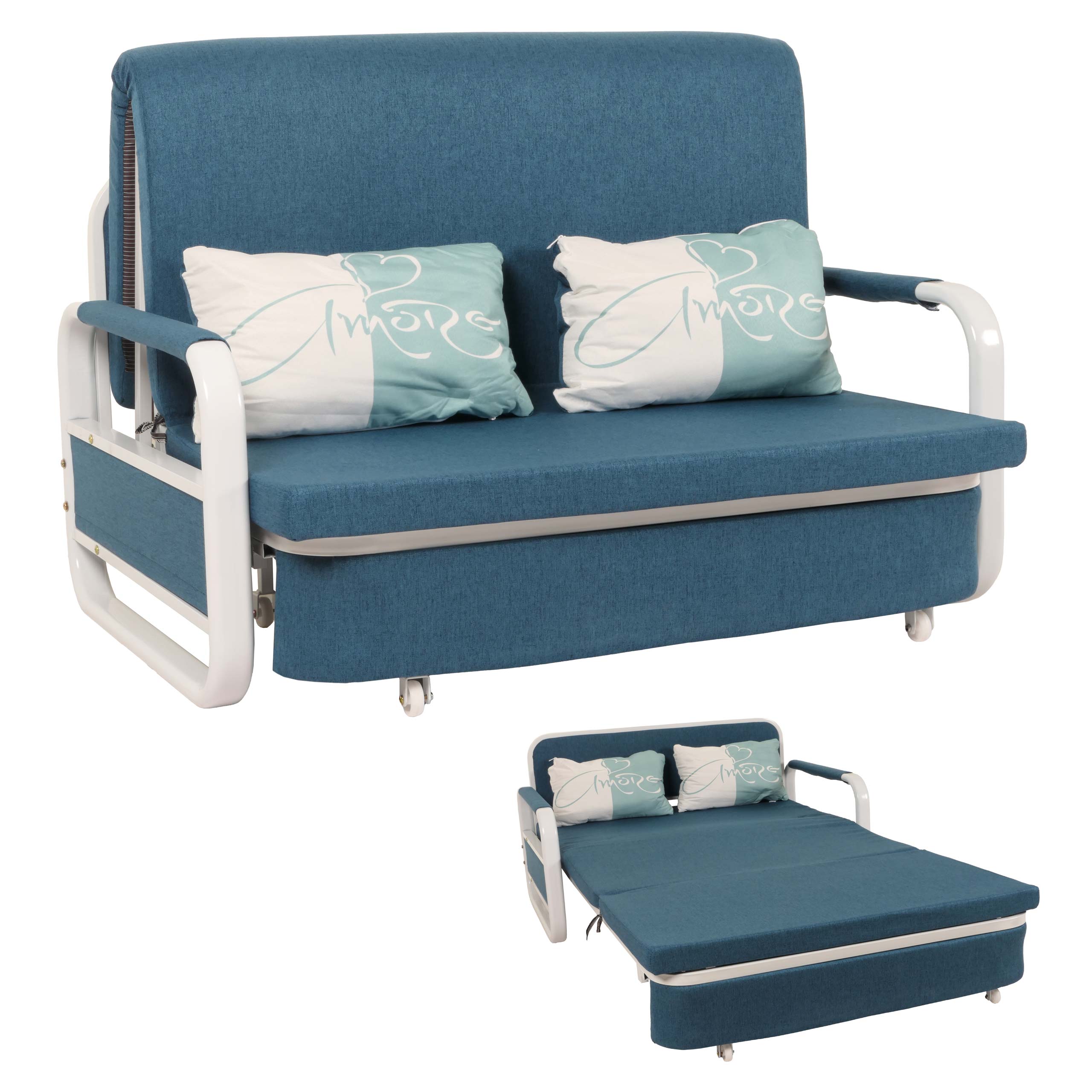 Schlafsofa MCW-M83, Schlafcouch Couch Sofa, Schlaffunktion Bettkasten Liegefl&auml;che, 130x185cm ~ Stoff/Textil dunkelblau 