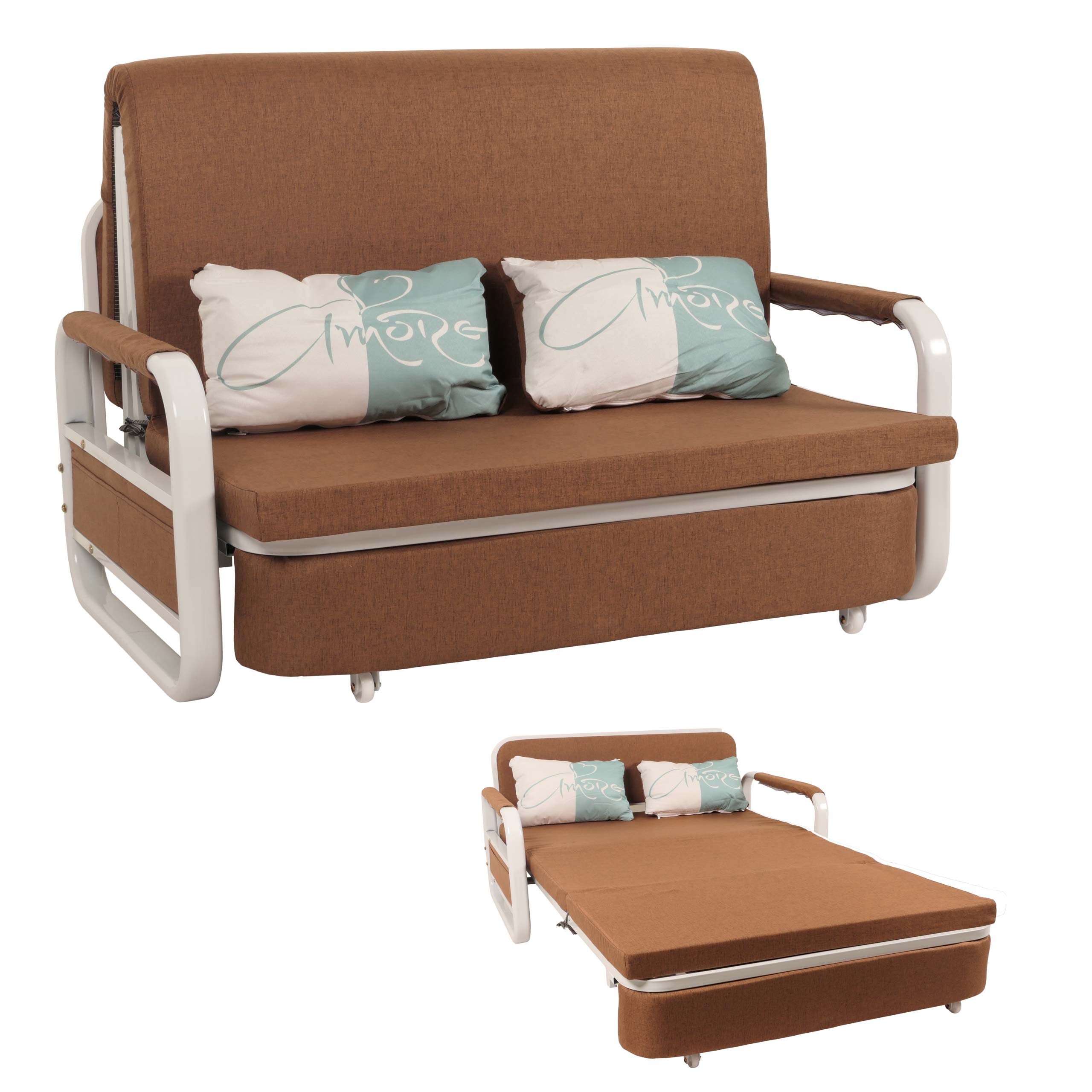 Schlafsofa MCW-M83, Schlafcouch Couch Sofa, Schlaffunktion Bettkasten Liegefl&auml;che, 130x185cm ~ Stoff/Textil braun 