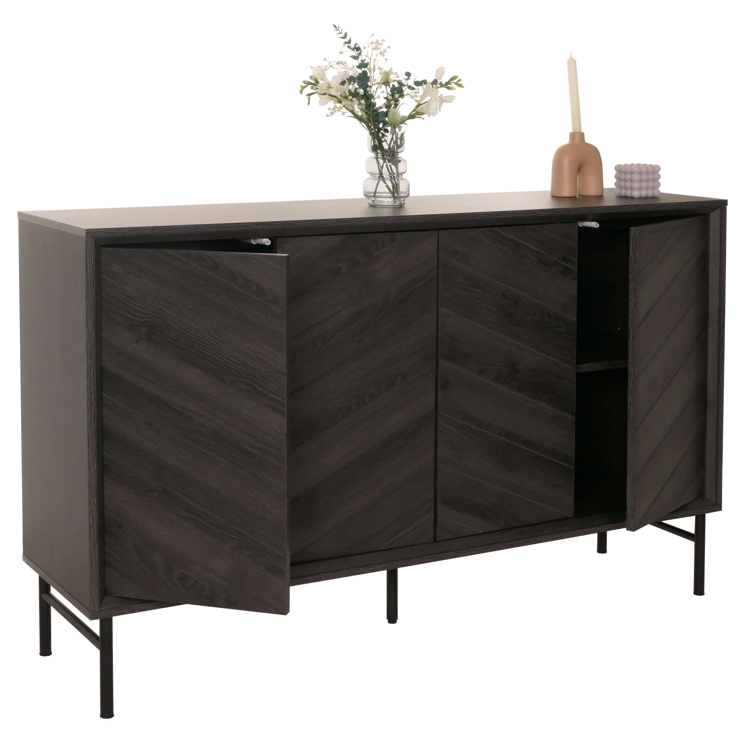 Sideboard MCW-M50, Schrank Kommode Highboard Anrichte, Massiv-Holz Mango 94x151x40cm ~ dunkelgrau 