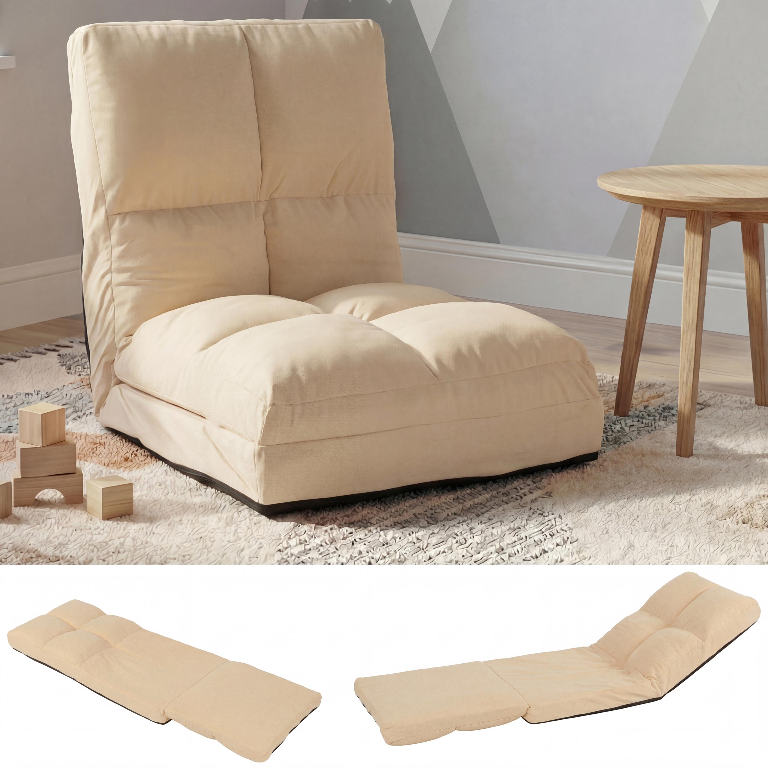 Bodensessel MCW-N45, Schlafsessel Klappsessel Funktionssessel, Schlaffunktion faltbar Stahlrahmen Samt ~ beige 
