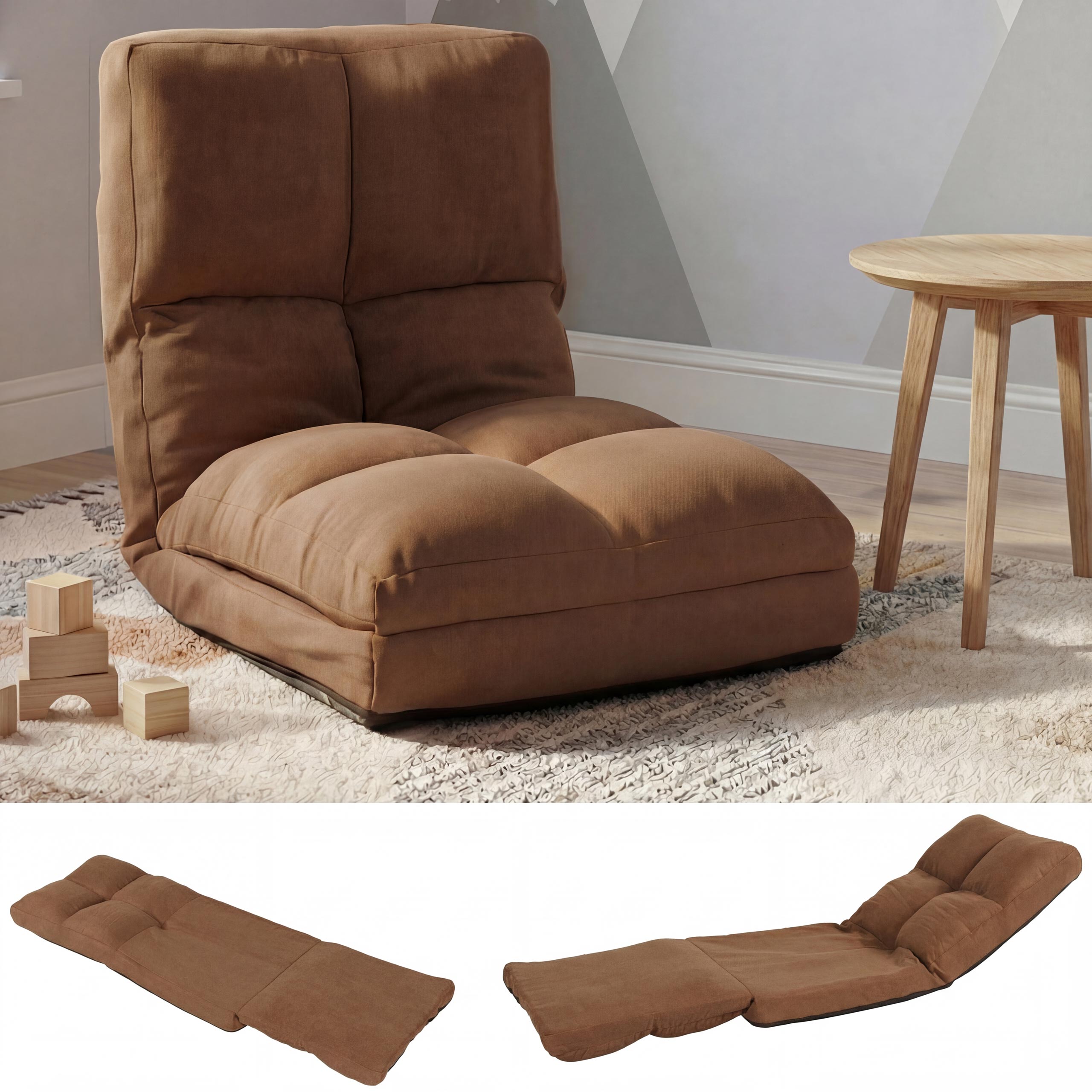 Bodensessel MCW-N45, Schlafsessel Klappsessel Funktionssessel, Schlaffunktion faltbar Stahlrahmen Samt ~ braun 