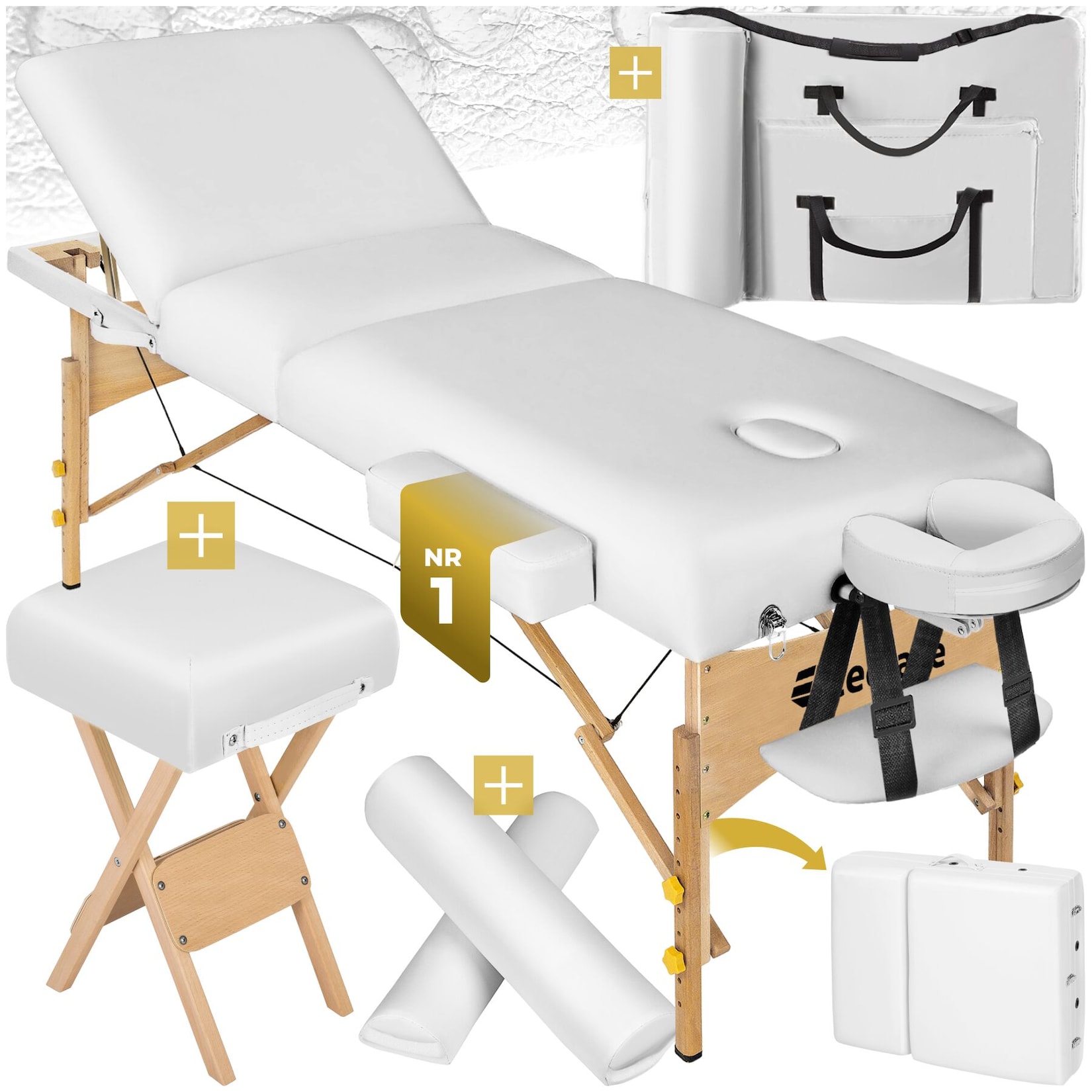 tectake® 3 Zonen Massageliege-Set, Breite 70 cm, Polsterung 10 cm, mit Holzgestell, 218 x 102 x 90 cm