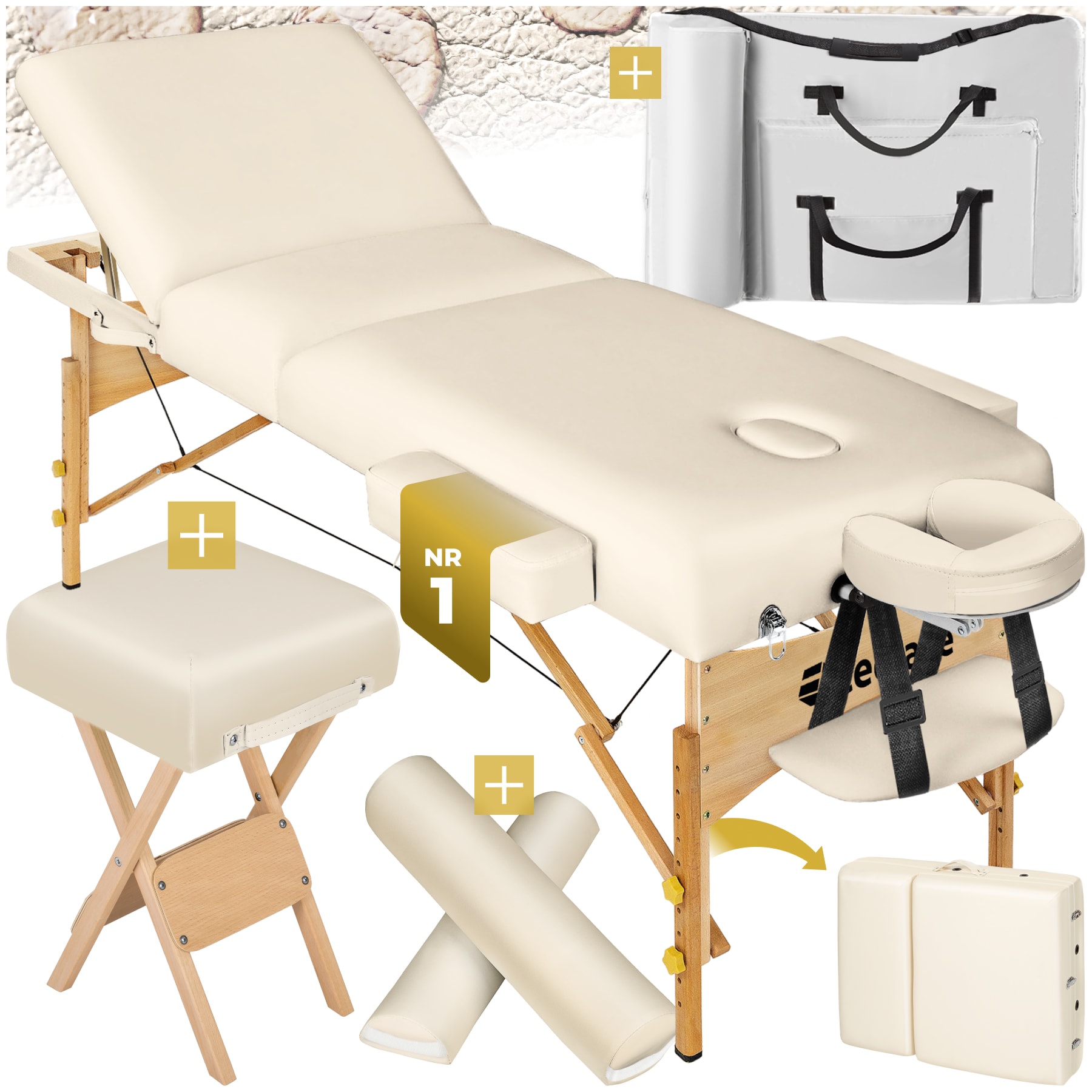 tectake&reg; 3 Zonen Massageliege-Set, Breite 70 cm, Polsterung 10 cm, mit Holzgestell, 218 x 102 x 90 cm 