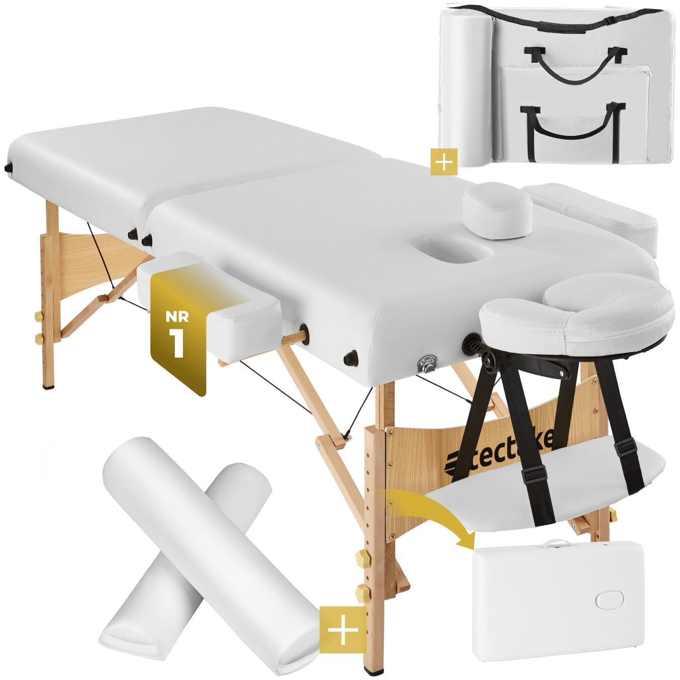 tectake® 2 Zonen Massageliege-Set, Breite 59 cm, Polsterung 7,5 cm, mit Holzgestell, 187 x 59 x 65,50 cm