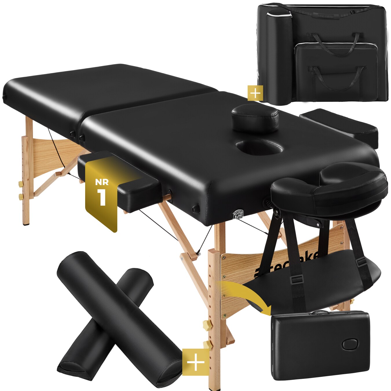 tectake&reg; 2 Zonen Massageliege-Set, Breite 59 cm, Polsterung 7,5 cm, mit Holzgestell, 220 x 83 x 87,5 cm 