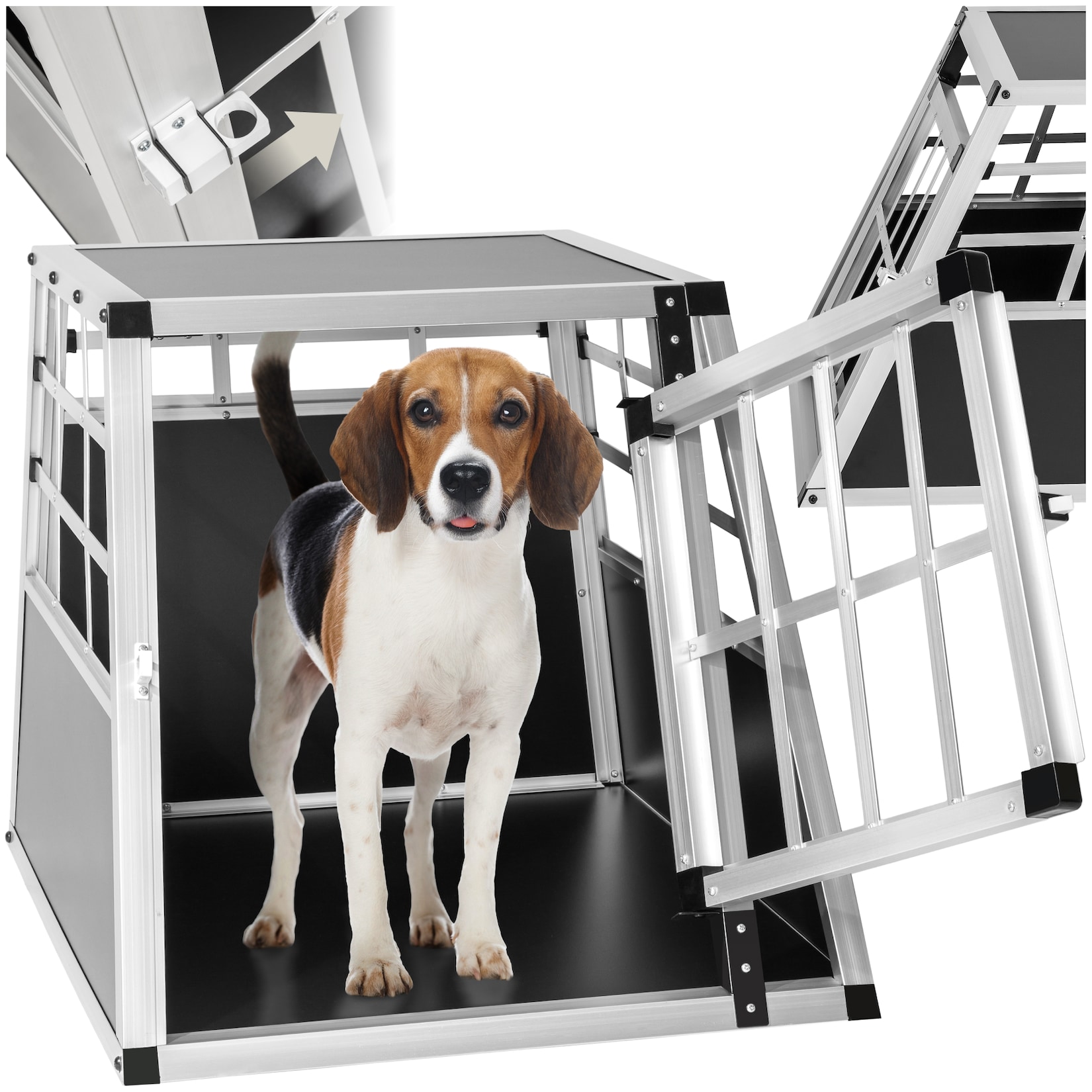 tectake® Hundetransportbox single, mit gerader Rückwand, verschließbare Gittertür, mit schützenden Kunststoffecken