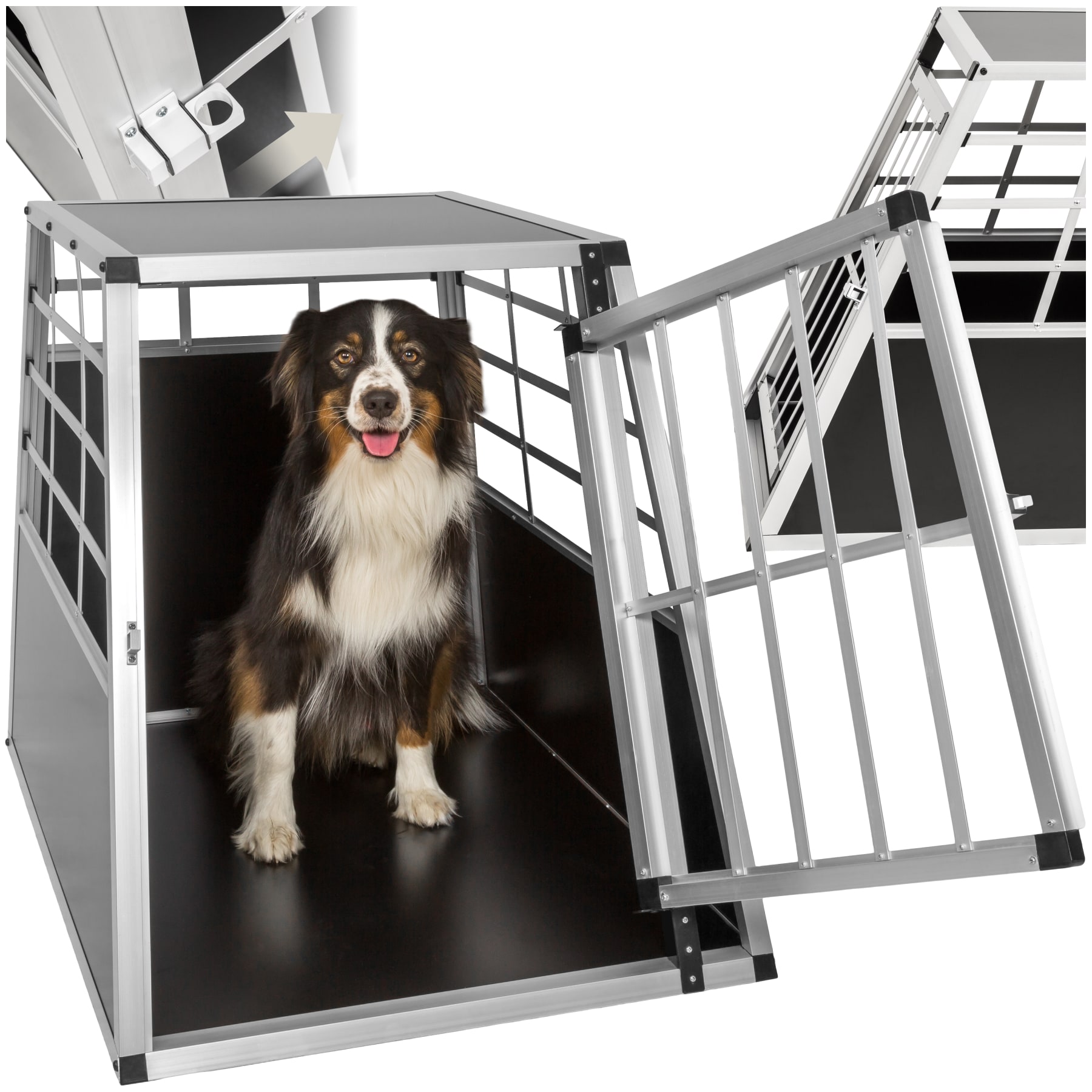 tectake&reg; Hundetransportbox single, mit gerader R&uuml;ckwand, verschlie&szlig;bare Gittert&uuml;r, mit sch&uuml;tzenden Kunststoffecken 