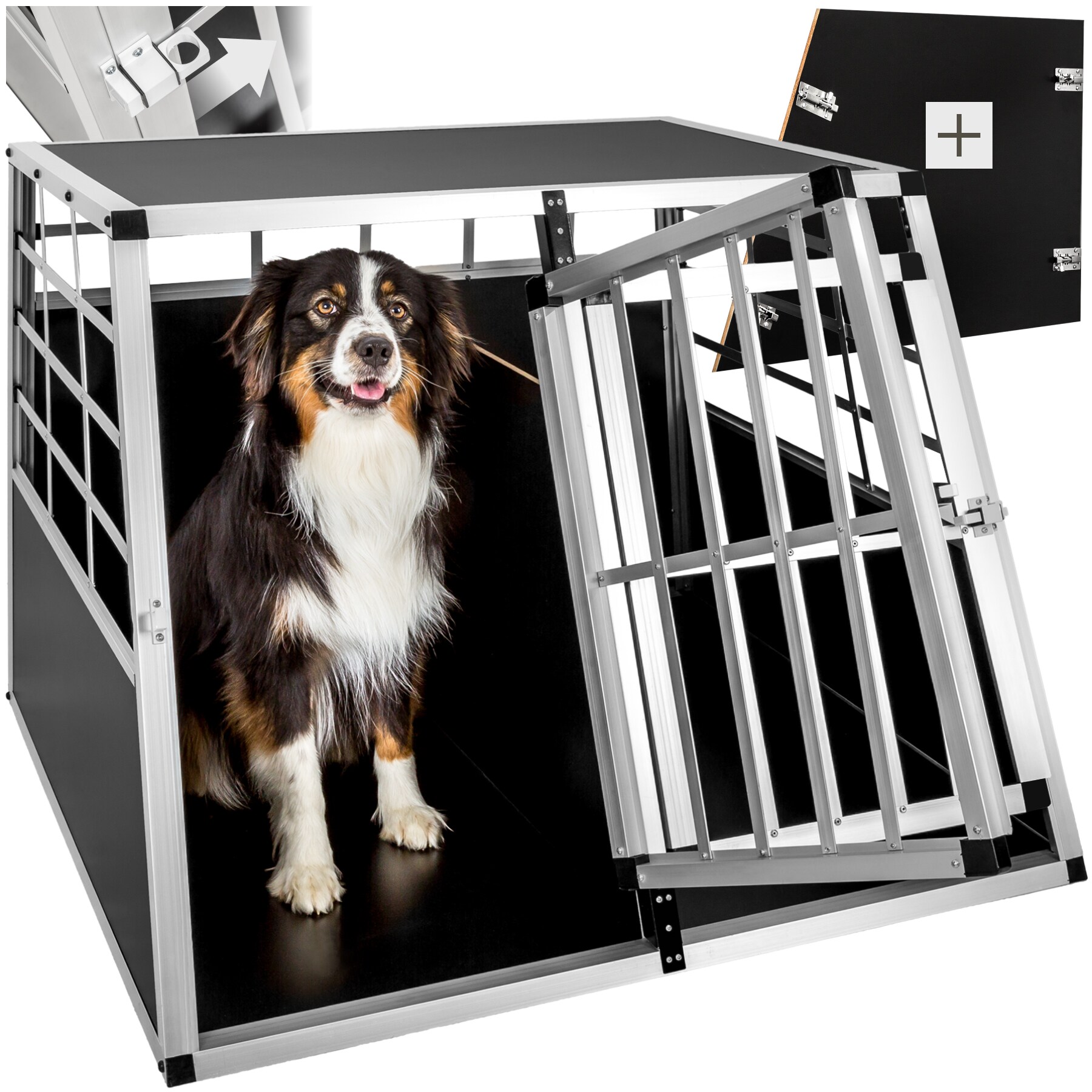 tectake&reg; Hundetransportbox doppel, mit gerader R&uuml;ckwand, verschlie&szlig;bare Gittert&uuml;r, mit sch&uuml;tzenden Kunststoffecken 