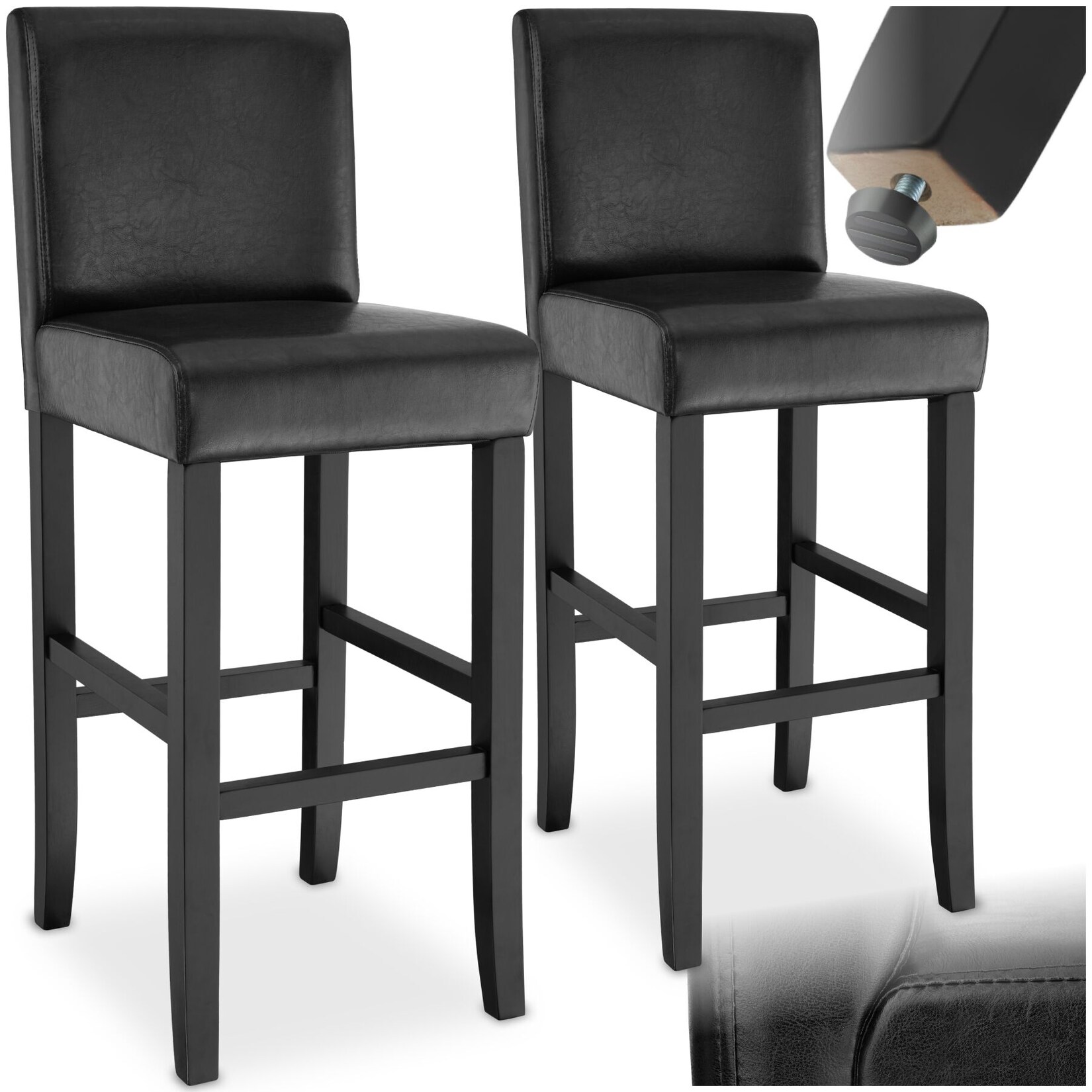 tectake® Barhocker, gepolstert mit Rückenlehne, Stuhlbeine aus Massivholz, Sitzhöhe 76 cm