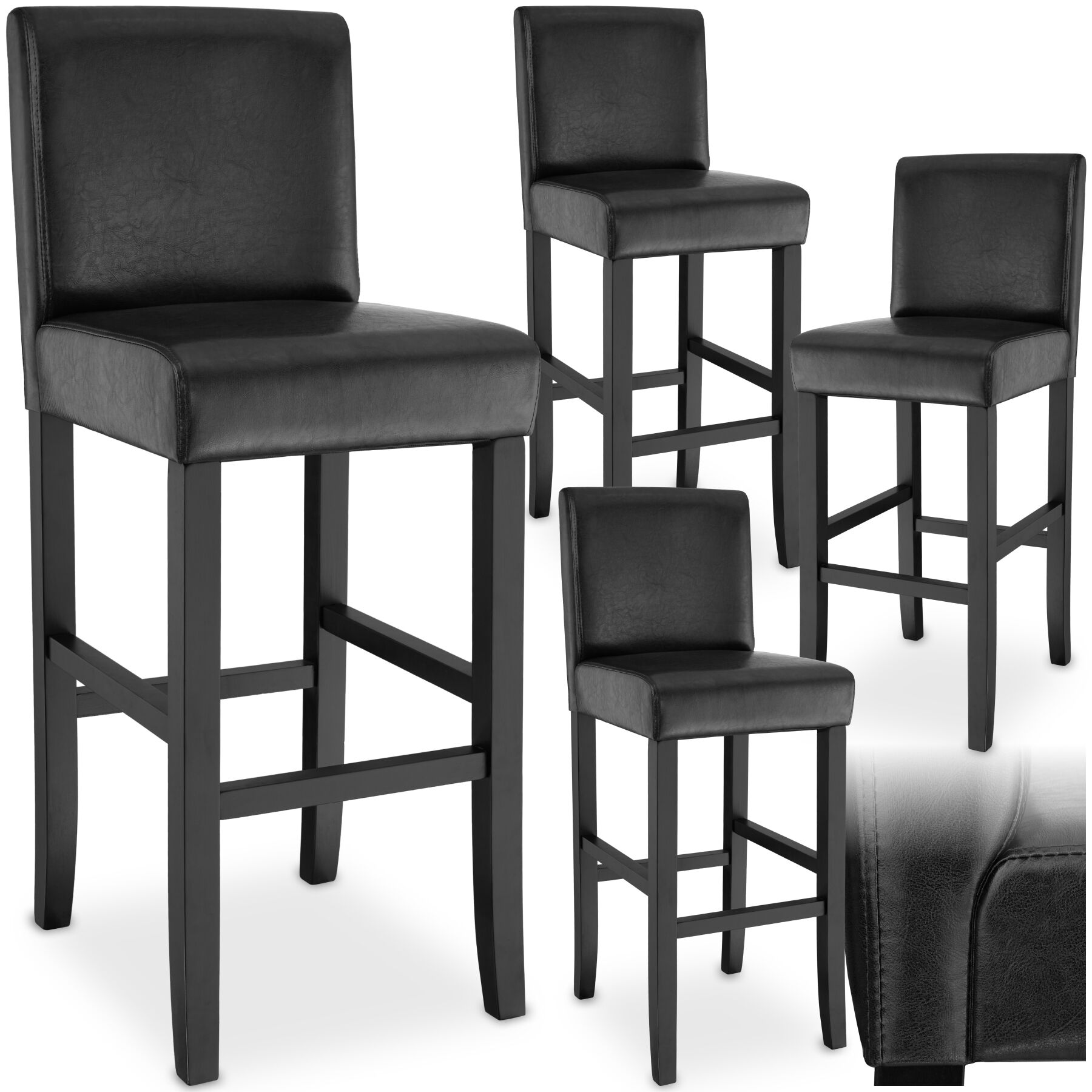 tectake&reg; Barhocker, gepolstert mit R&uuml;ckenlehne, Stuhlbeine aus Massivholz, Sitzh&ouml;he 76 cm 