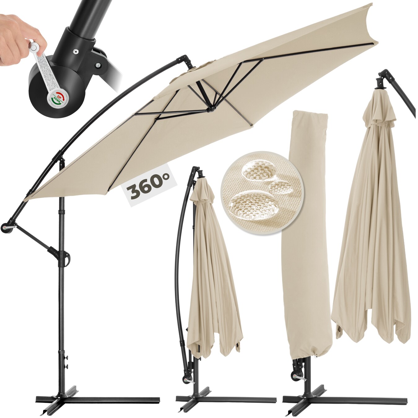 tectake® Sonnenschirm, Ø 350 cm, stufenlos verstellbarer Neigungswinkel, inklusive Schutzhülle