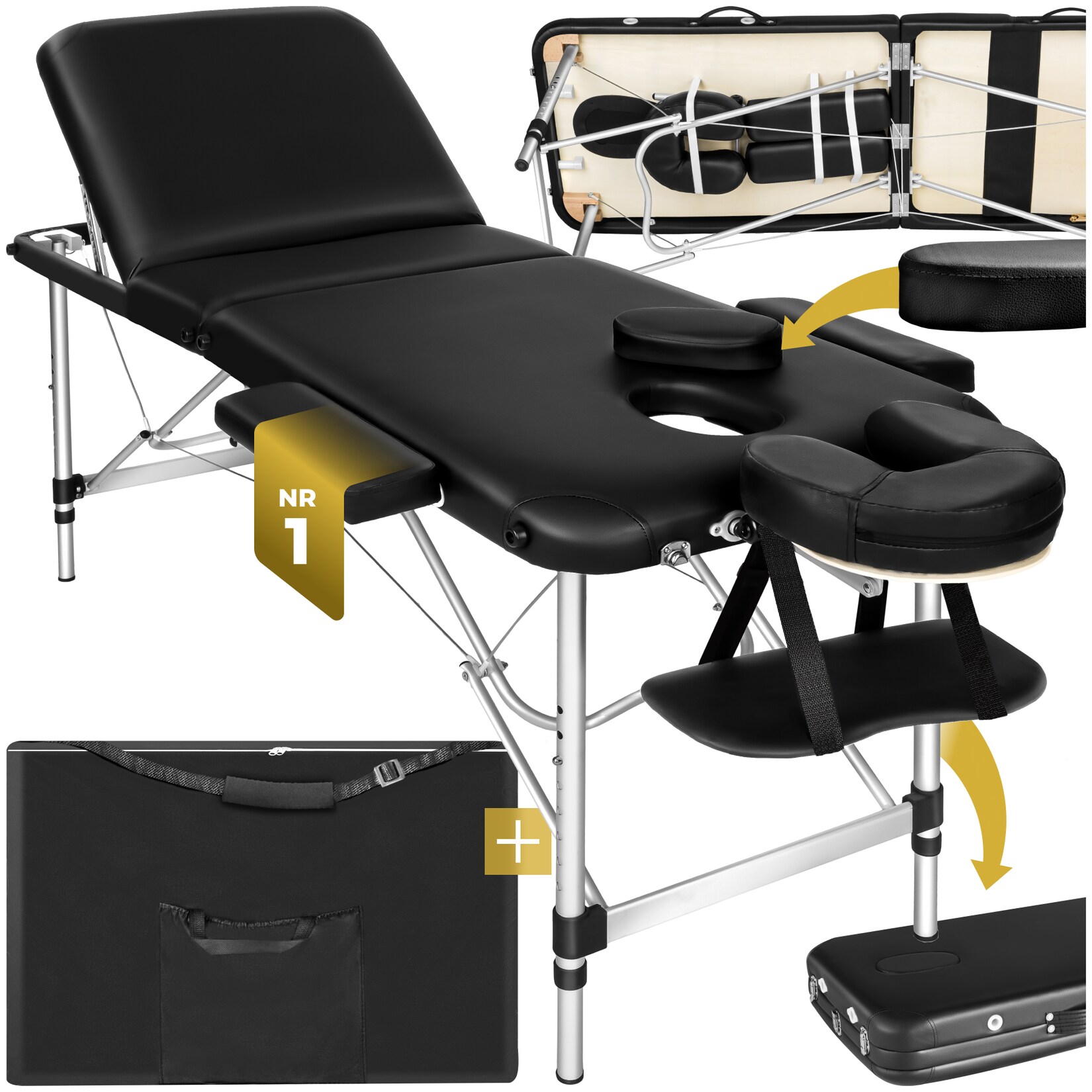 tectake® 3 Zonen Massageliege, Breite 61 cm, Polsterung 5 cm, mit Aluminiumgestell, 210 x 95 x 90 cm