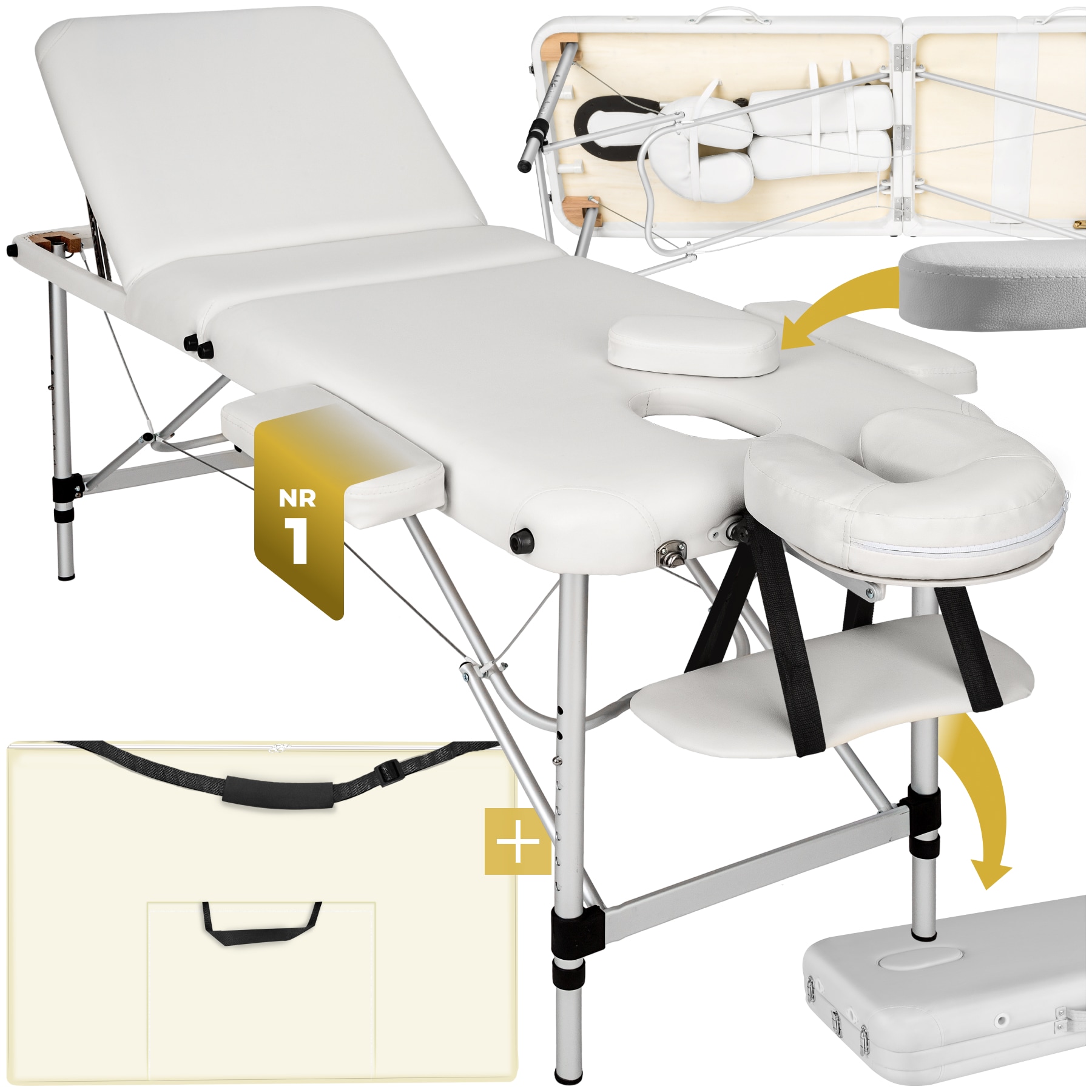 tectake&reg; 3 Zonen Massageliege, Breite 61 cm, Polsterung 5 cm, mit Aluminiumgestell, 210 x 95 x 90 cm 