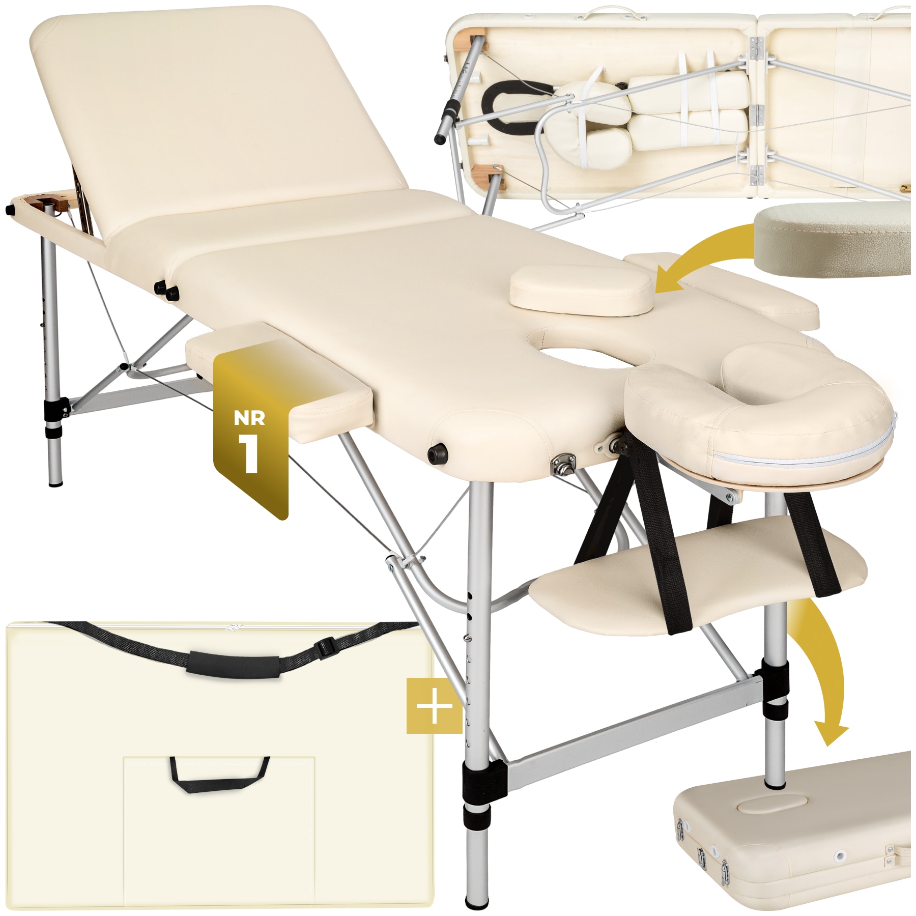 tectake&reg; 3 Zonen Massageliege, Breite 61 cm, Polsterung 5 cm, mit Aluminiumgestell, 210 x 95 x 90 cm 