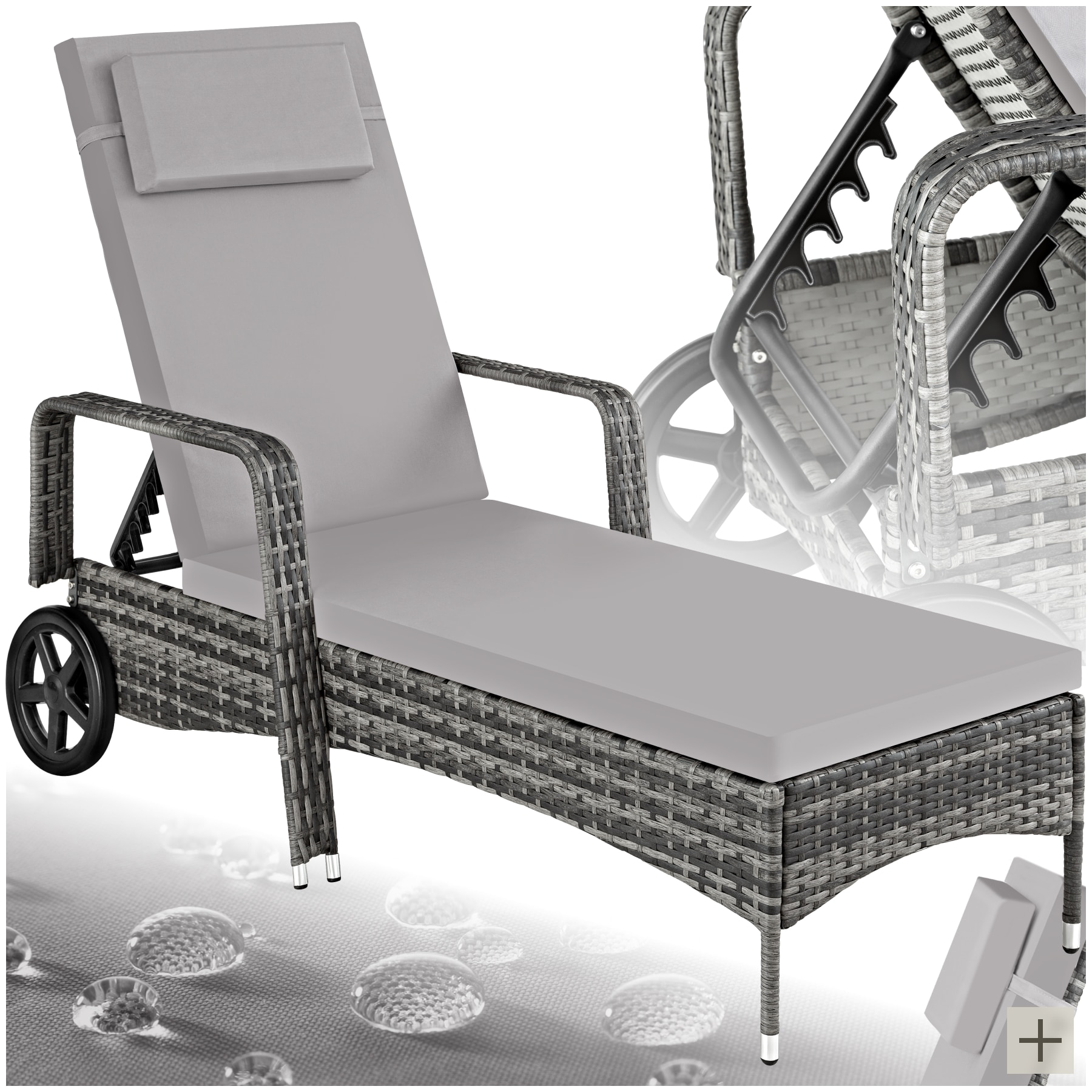 tectake&reg; Rattan Sonnenliege, widerstandsf&auml;hig, 6-fach verstellbare R&uuml;ckenlehne, 200 x 70 x 33 cm 