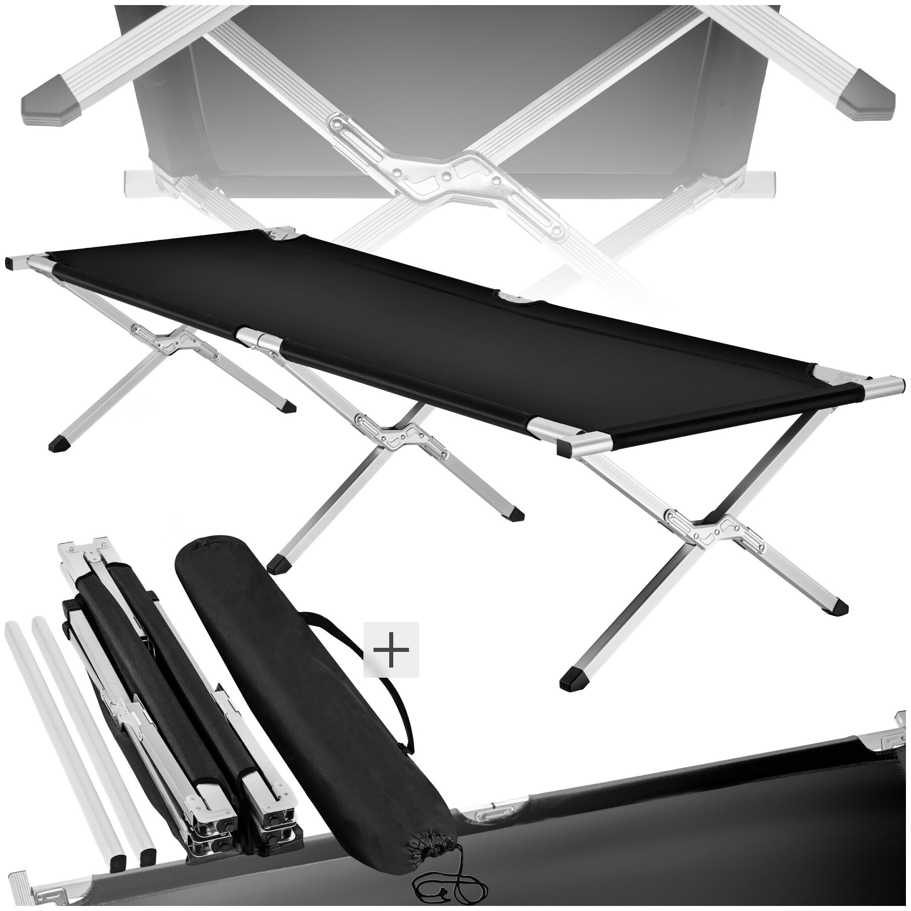 tectake&reg; Feldbett, mit Aluminiumgestell, Belastbarkeit 150 kg, 190 x 70 x 45 cm 