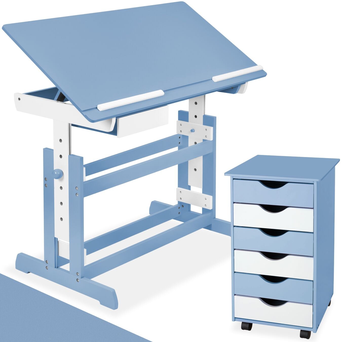 tectake&reg; Schreibtisch, und Rollcontainer mit 6 Schubladen, Tischplatte neigbar und 7-fach h&ouml;henverstellbar, 63 bis 94 cm, pflegeleicht 