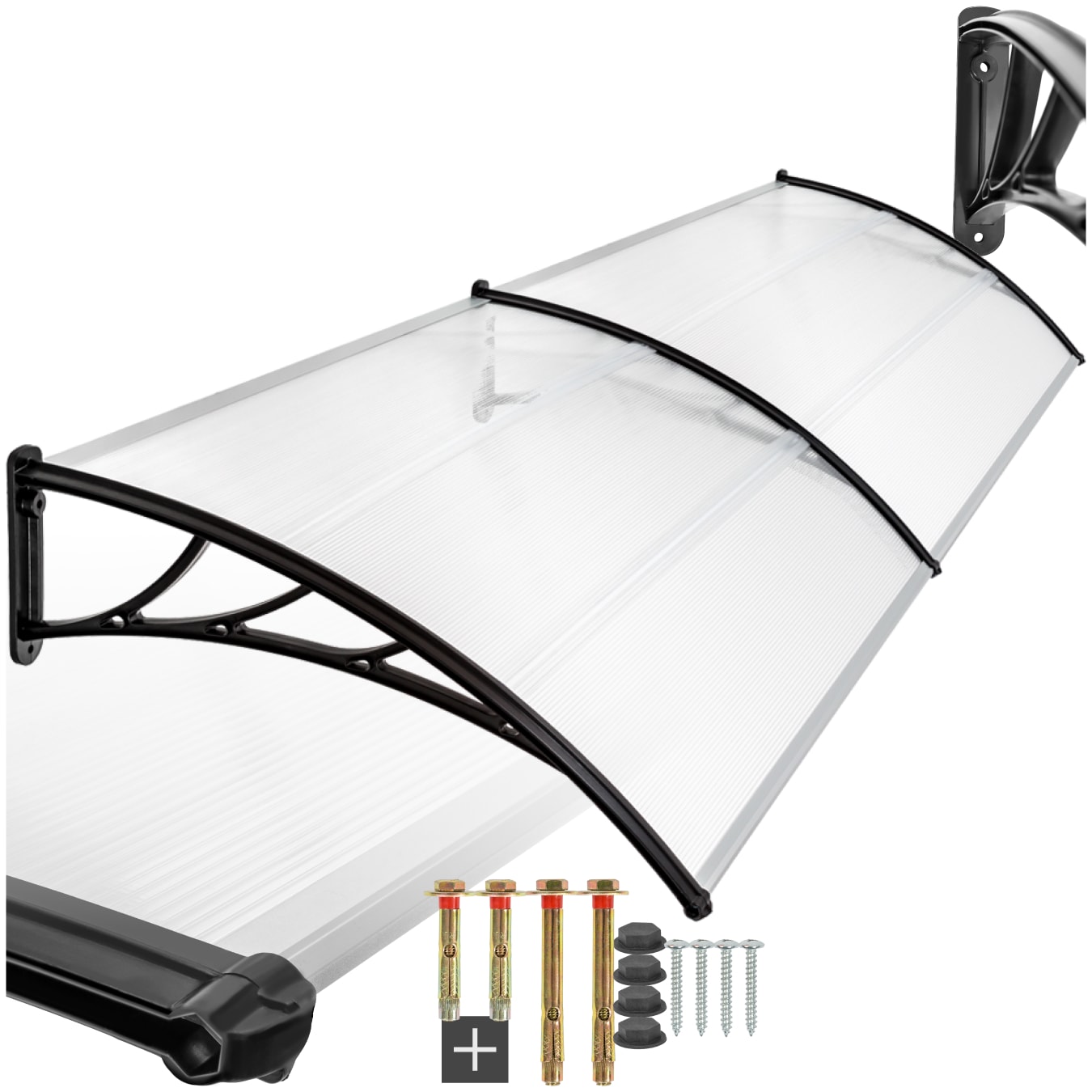 tectake® Vordach, in Bogenform, transparent und UV-beständig, 300 x 93 cm
