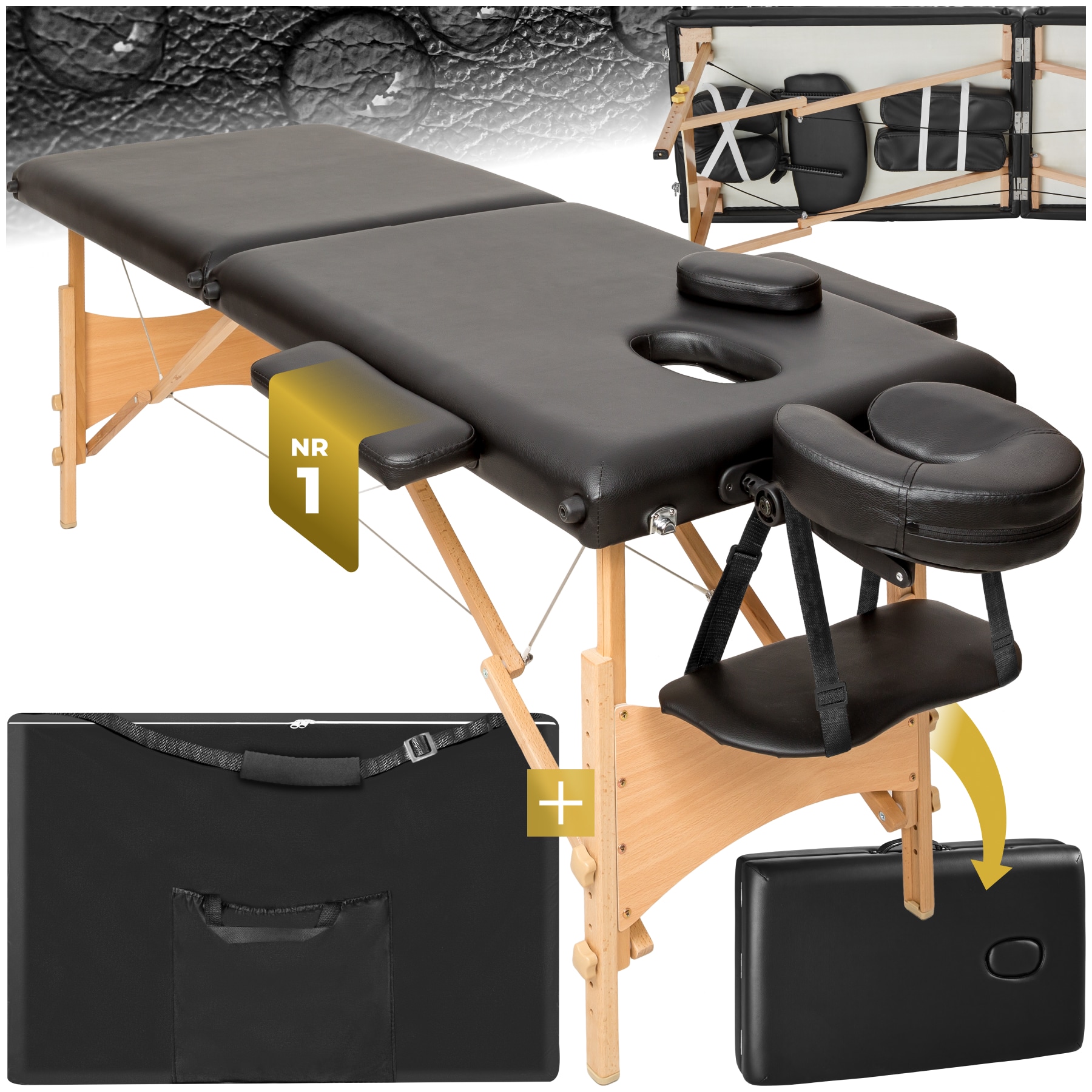 tectake&reg; 2 Zonen Massageliege, Breite 61 cm, Polsterung 5 cm, mit Holzgestell, 210 x 95 x 84 cm 